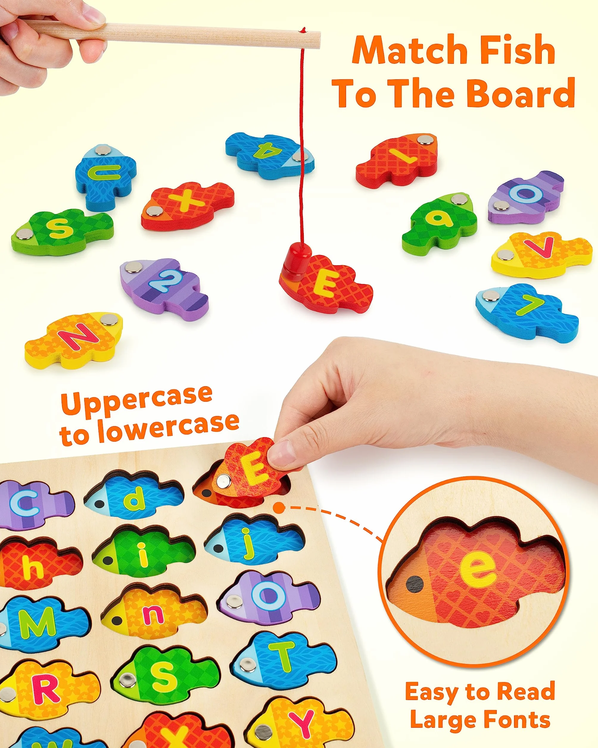 Coogam Magnetic Lettres Numériques Jeu de Pêche Livres en Bois ABC Montessori Jouets Éducatifs 3 4 5 Ans Enfants
