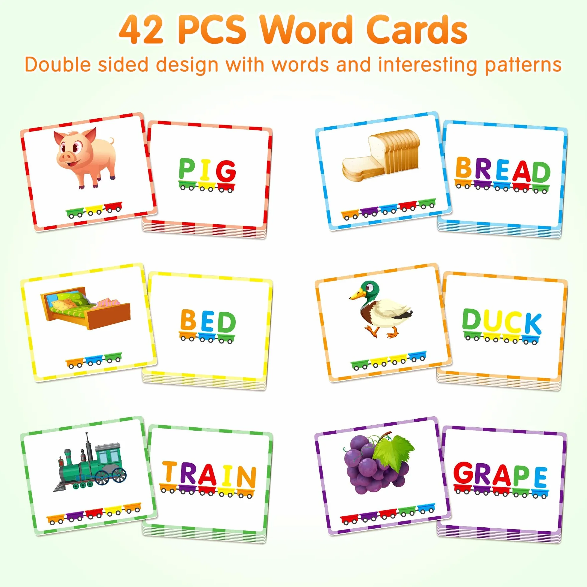 Vanmor 27pcs Magnétique en Bois Alphabet Train Set ABC Apprentissage Jouet avec 42 Cartes Mémoire Flash, Moteur, Sac de Rangement