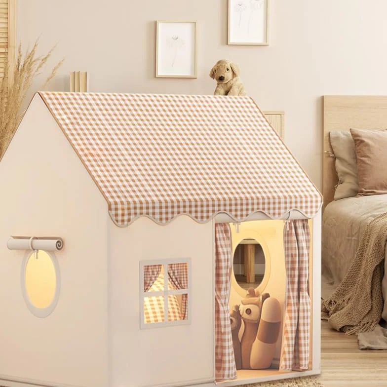 Tente de Jeux Enfant Cabane Interieure Maison Pliable Princesse 3-14 Ans 120x105x128 cm Beige Grisâtre