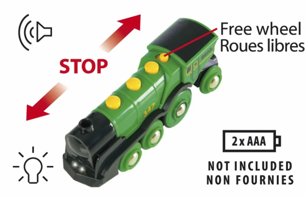 BRIO World 33593 Locomotive Verte Puissante À Piles Train Électrique Jouet pour Garçons Filles Dès 3 Ans
