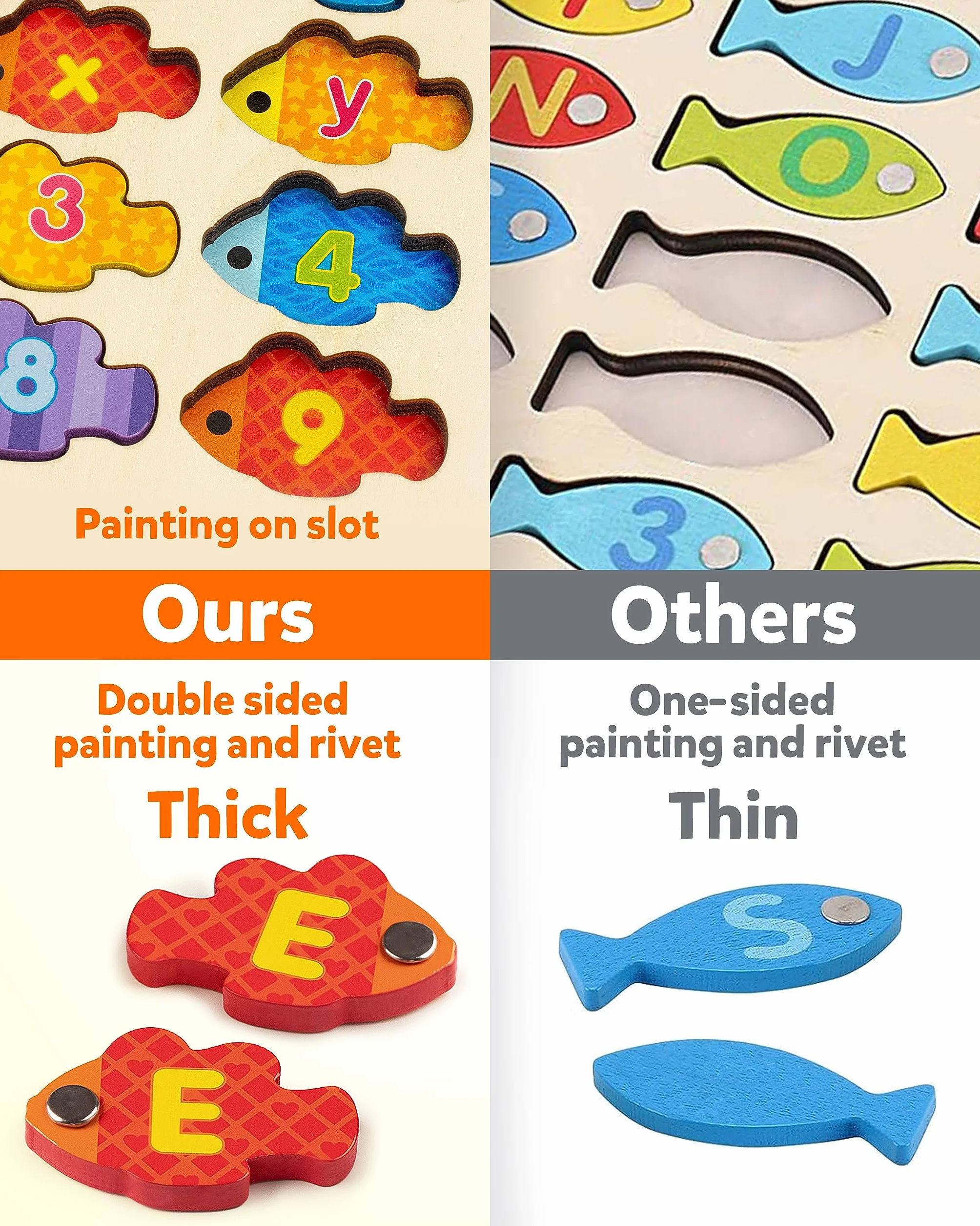 Coogam Magnetic Lettres Numériques Jeu de Pêche Livres en Bois ABC Montessori Jouets Éducatifs 3 4 5 Ans Enfants