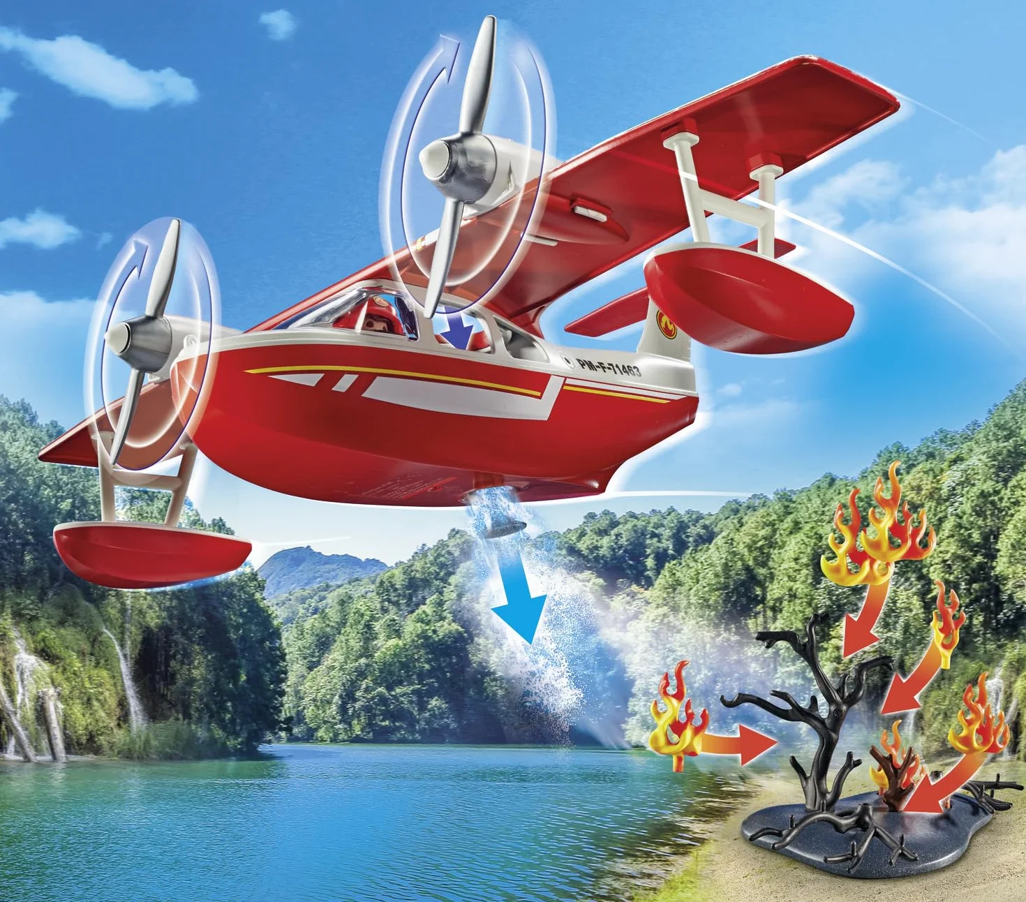Playmobil 71463 Hydravion Pompier Action Heroes Avion Anti-Incendie avec Fonction d'extinction Dès 4 Ans