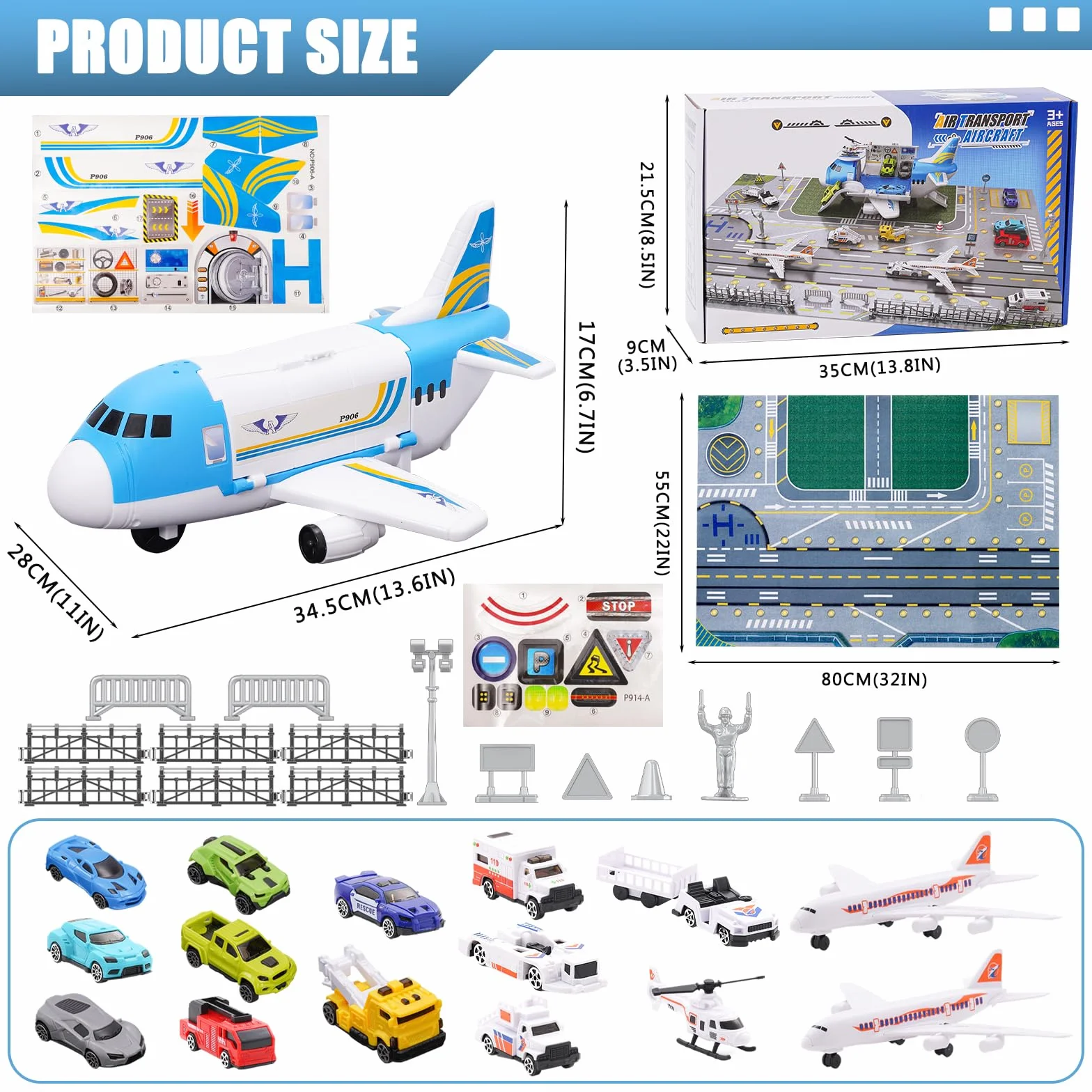 Transport Avion Jouet Voiture Jouet 15 Moyens Transport Panneaux Signalisation Tapis Jeu Hélicoptère Parking Cadeau Enfants 3+