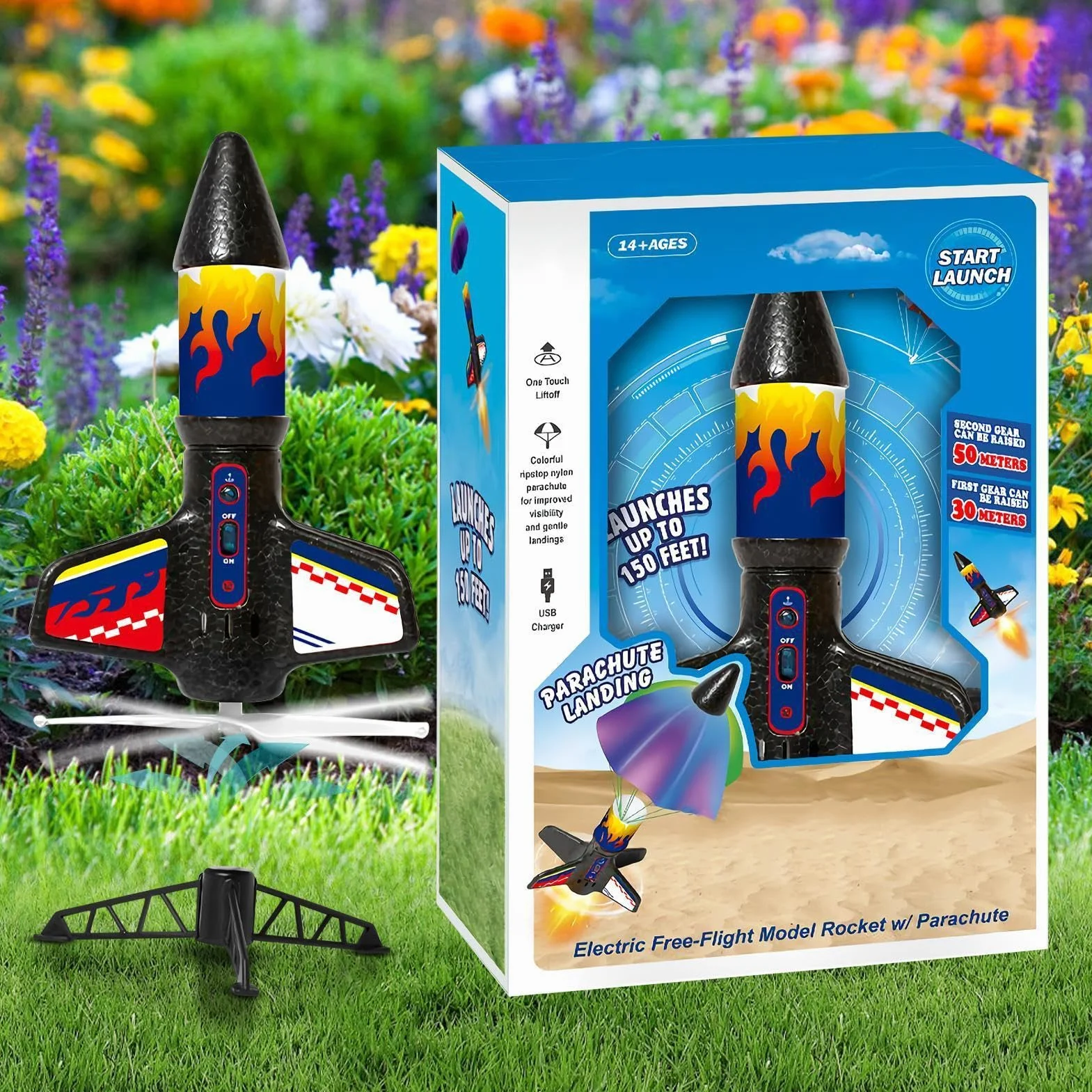 Jouet de fusée lancement de mousse avec parachute pour enfants en plein air activité STEM