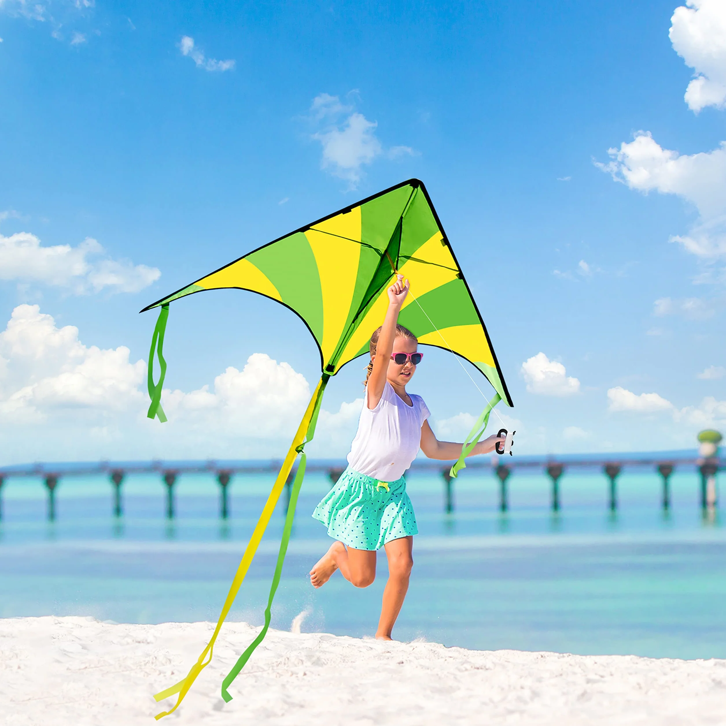 JOYIN Lot de 2 grands cerfs-volants Delta Vert multicolore faciles à voler avec ficelle 80 m pour enfants adultes plage plein air