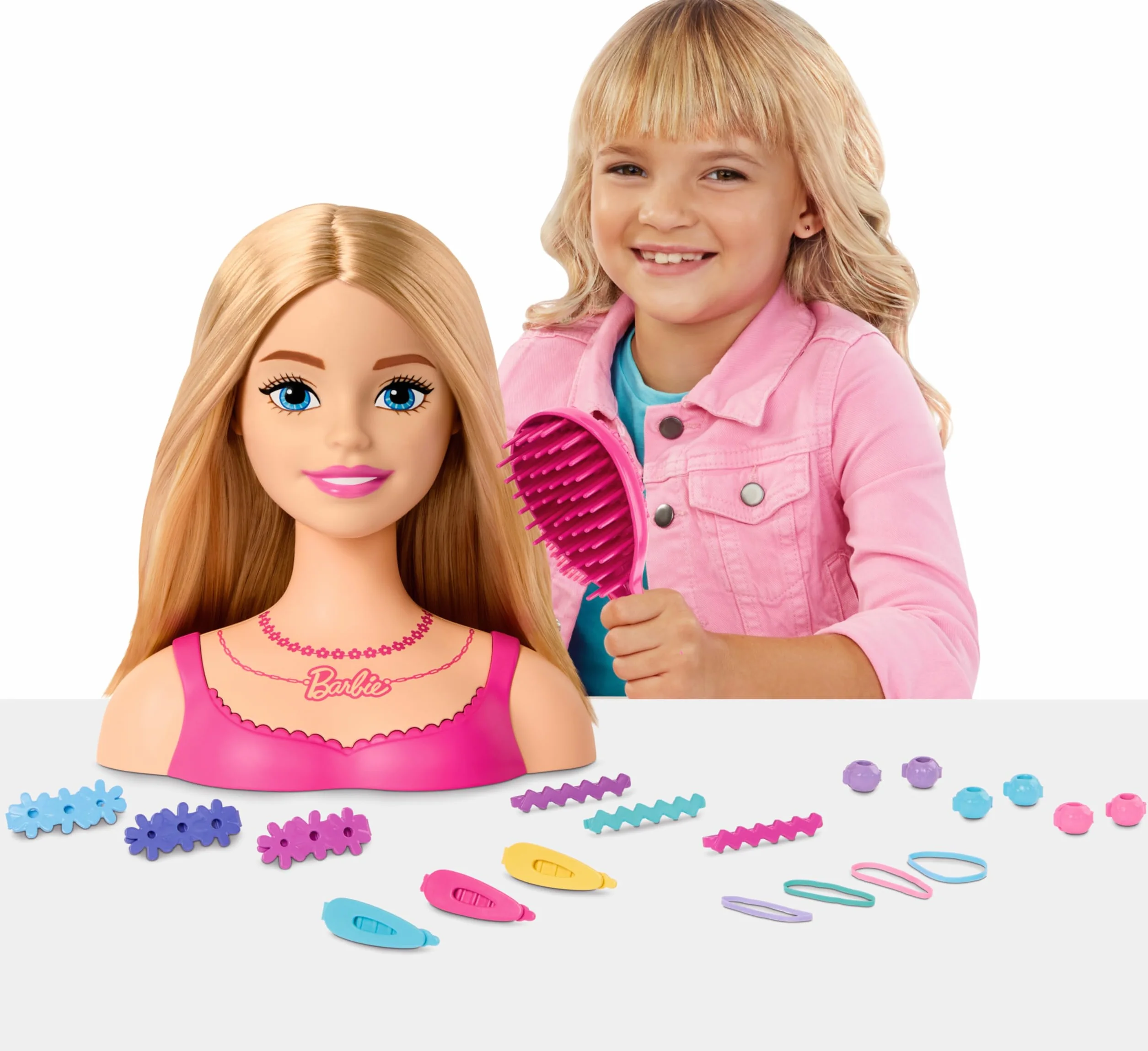 Barbie Tête de poupée cheveux blonds avec accessoires coiffure HMD88