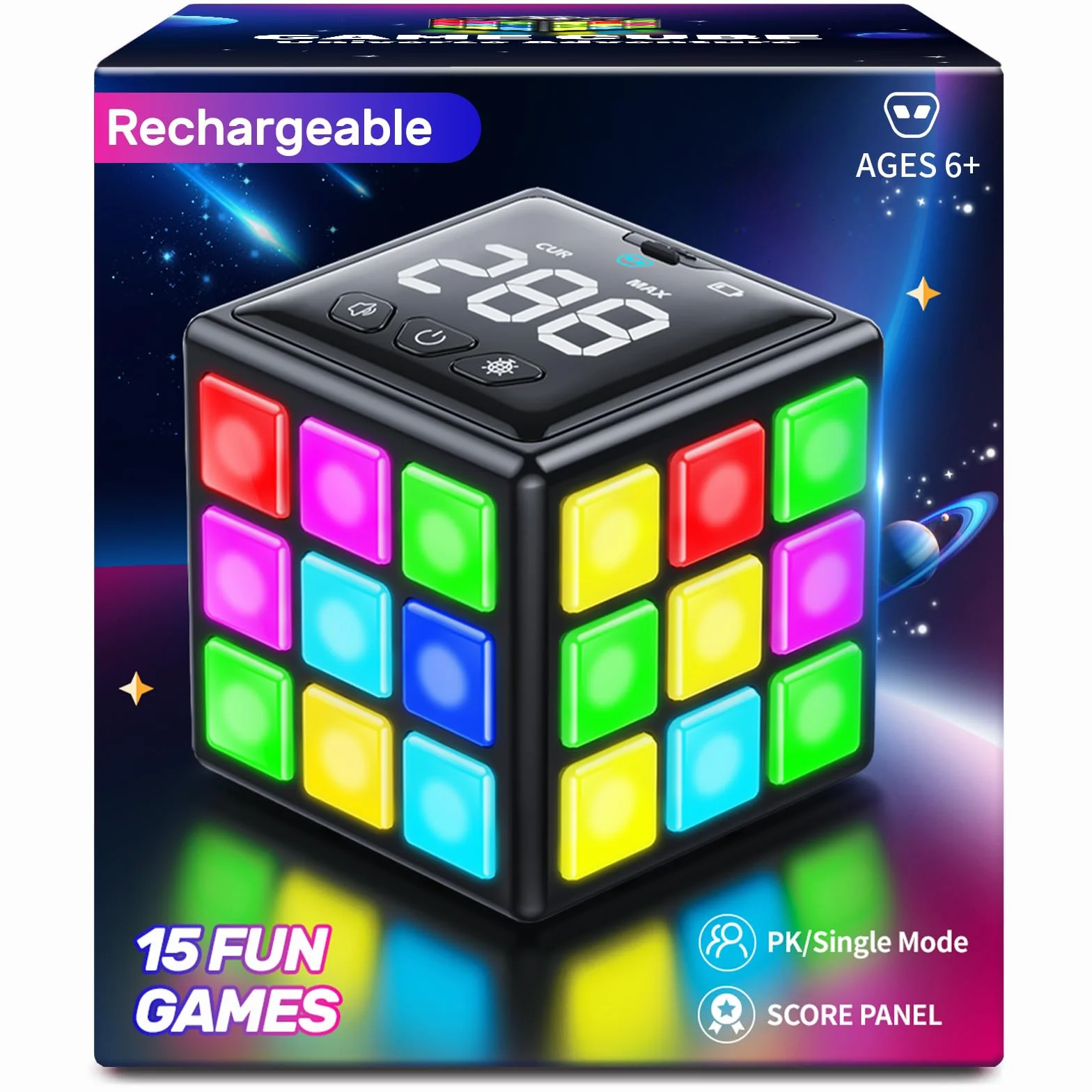 Xinbeiya Cube de Jeu Rechargeable 15-en-1 Jeux de Cerveau Mémoire Rapidité Enfants 6-12 Ans Version Française Noir