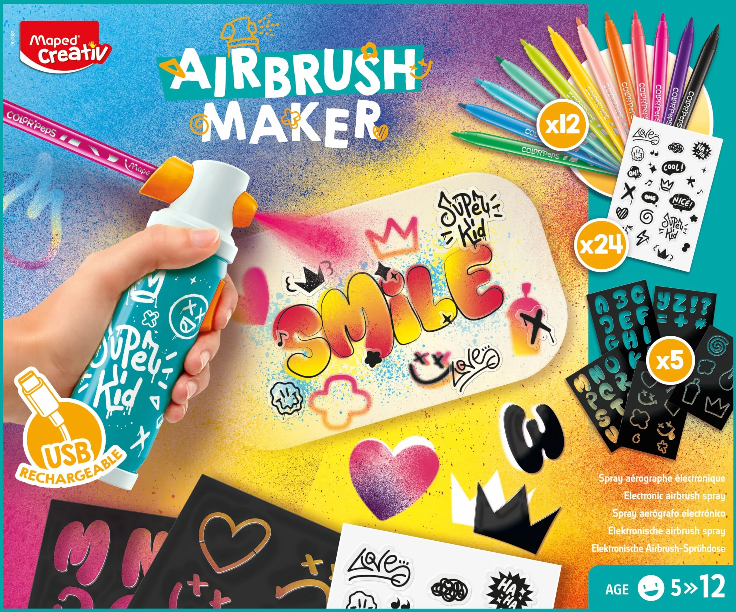 Maped Creativ Airbrush Maker Pulvérisateur Aérographe Enfant Kit de Loisirs Créatifs