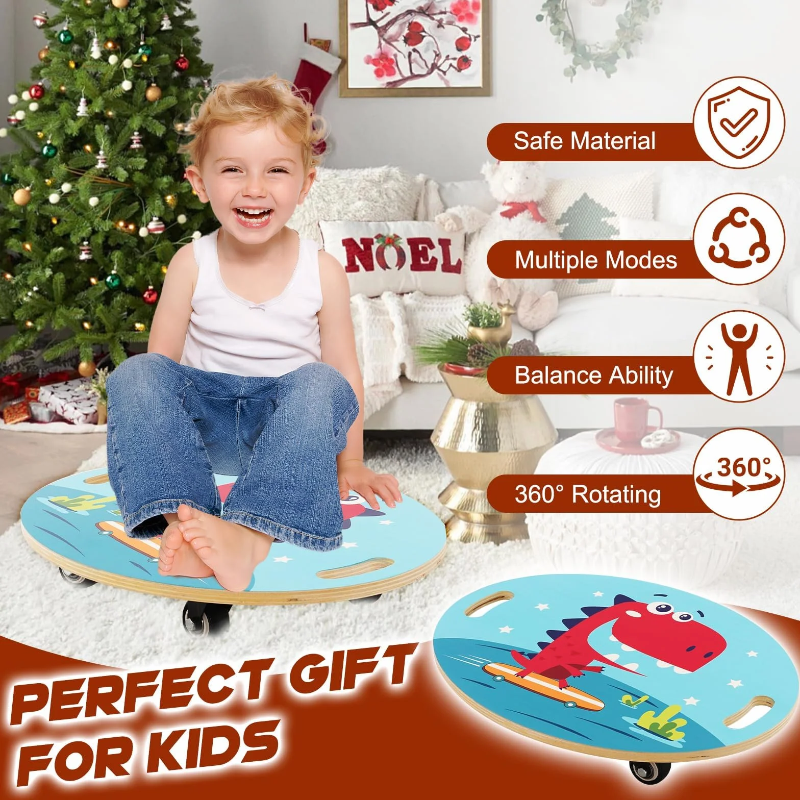 Planche à Roulettes Enfant, Balance Board avec Poignées et Roues Silencieuses, Jouet éducatif 3+
