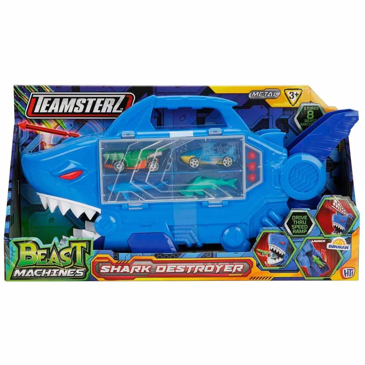Teamsterz Beast Machines Shark Destroyer Ensemble 2 véhicules moulés sous pression 2 figurines requin missiles lanceur rangement 8 voitures étui