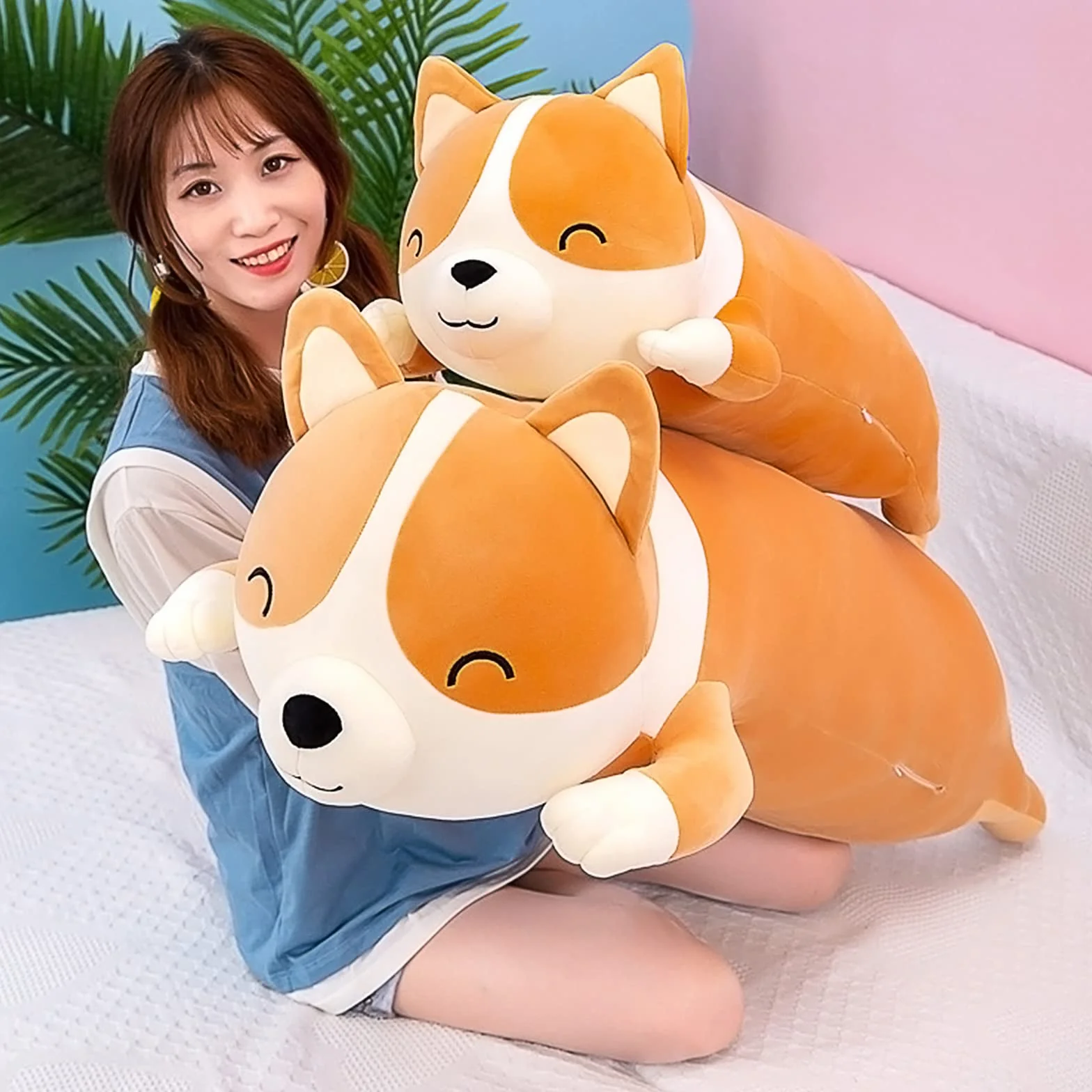 SNOWOLF Oreiller en Peluche Shiba Inu Chien Mignon Corgi Akita 58cm Yellow