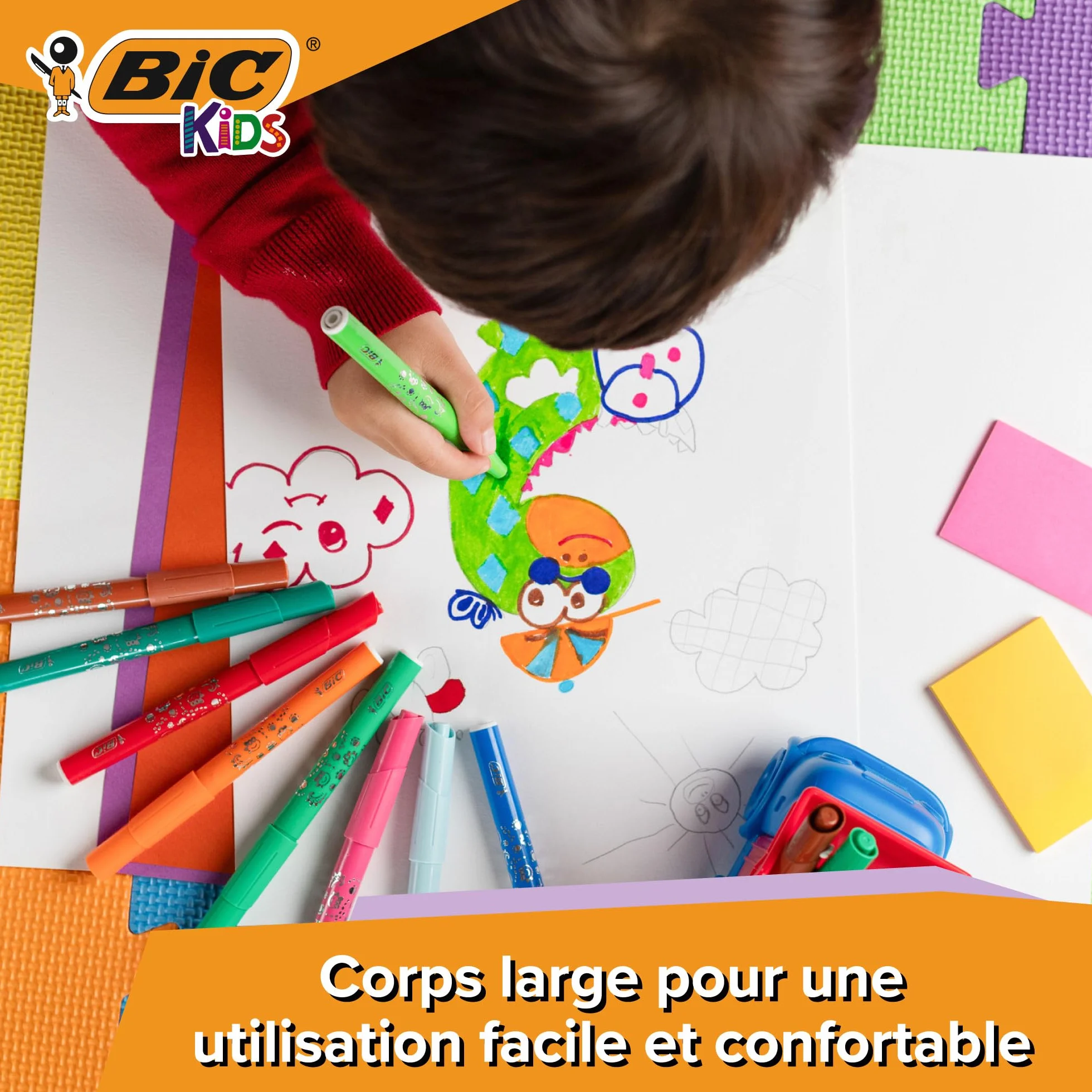 BIC Kids Visacolor XL Feutres de Coloriage à Pointe Large, Lavables, Encre à base d'eau, Pot de 48