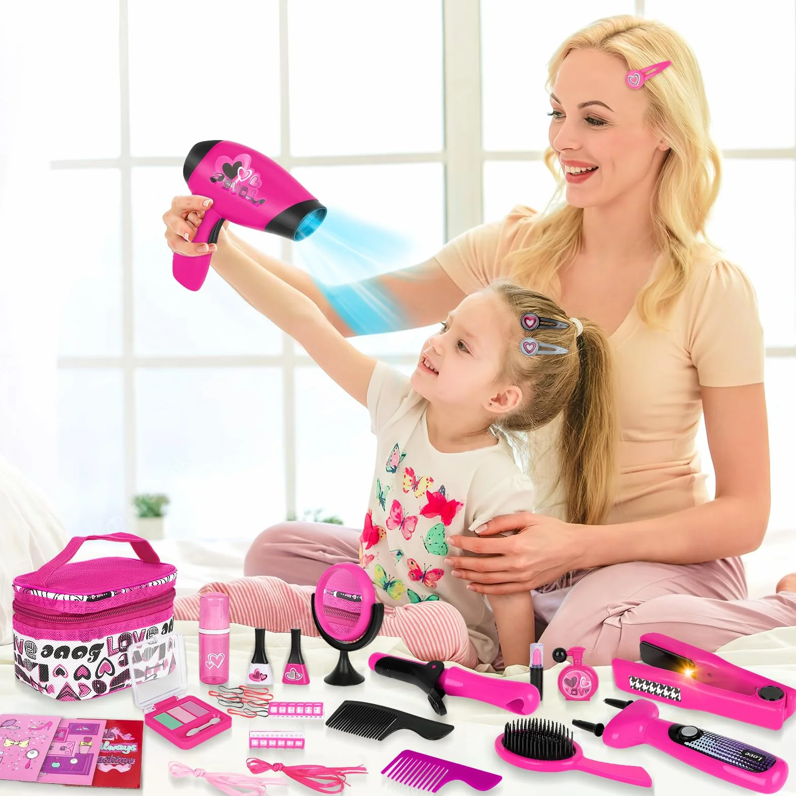 deAO Style et Coiffure Jeu de Beauté et Mode Ensemble d'Accessoires avec Maquillage Artificiel Sèche-cheveux et Machine à Tresser
