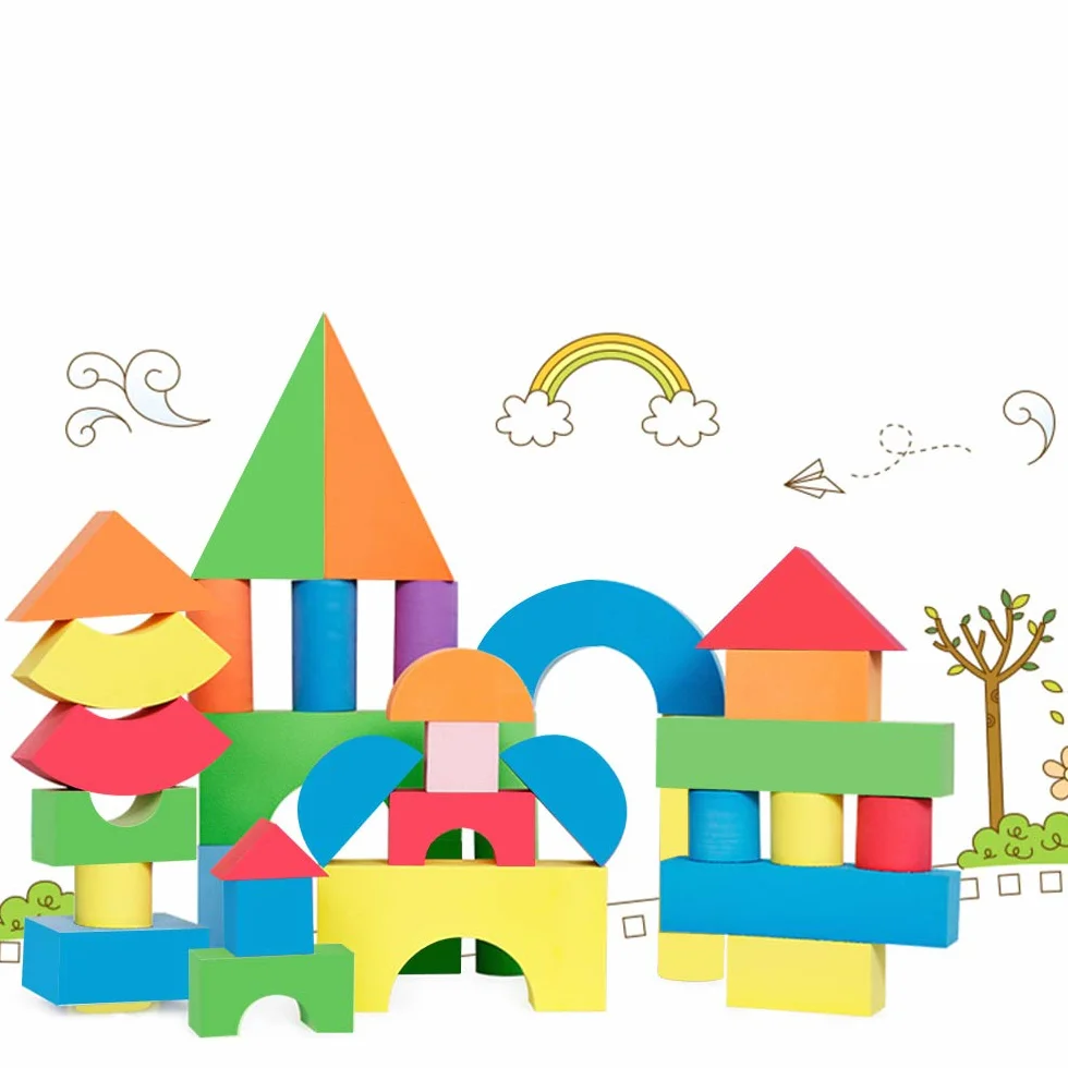 deAO Blocs de Construction en Caoutchouc et Mousse 131 Pièces Jouet d'Apprentissage Créatif pour Enfants