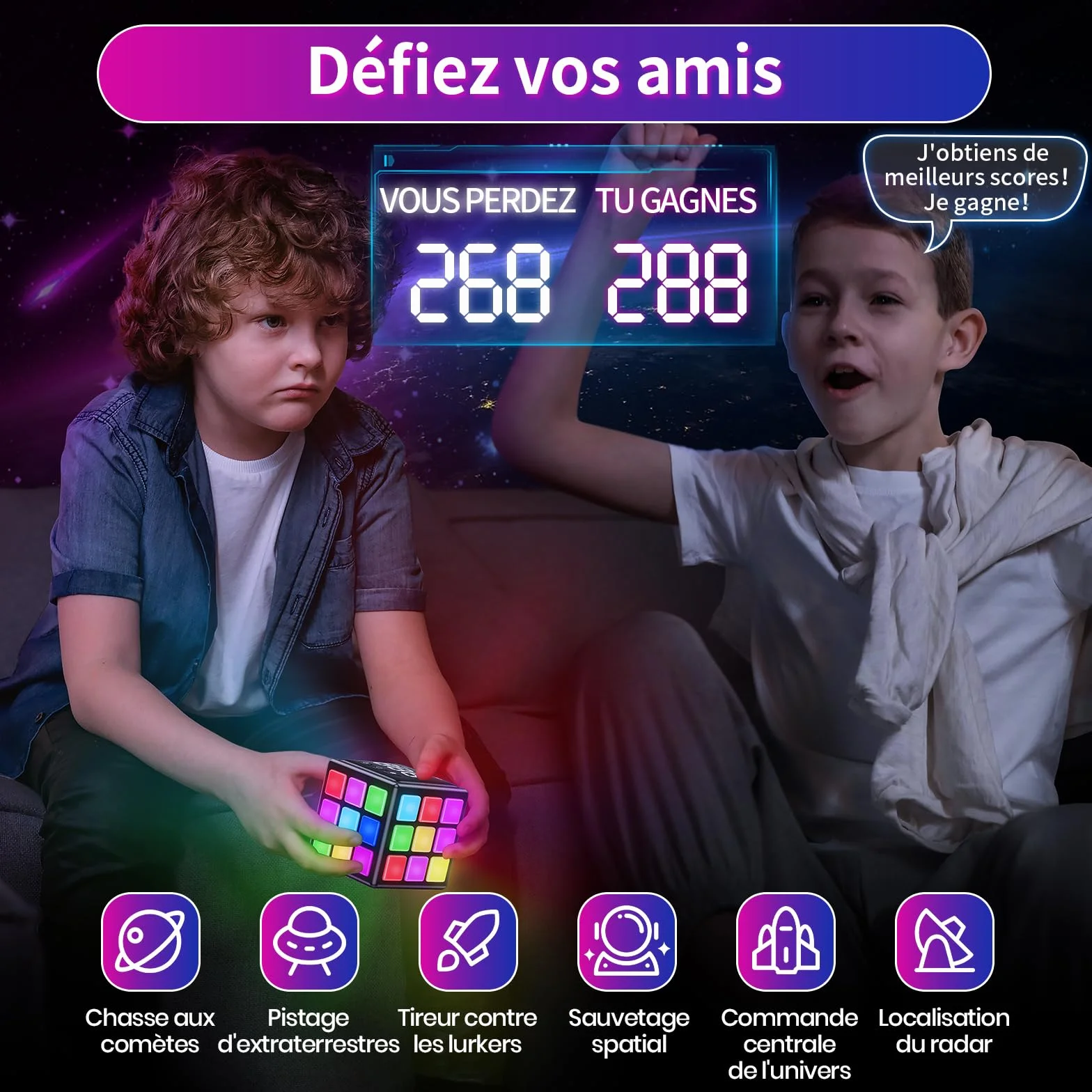 Xinbeiya Cube de Jeu Rechargeable 15-en-1 Jeux de Cerveau Mémoire Rapidité Enfants 6-12 Ans Version Française Noir