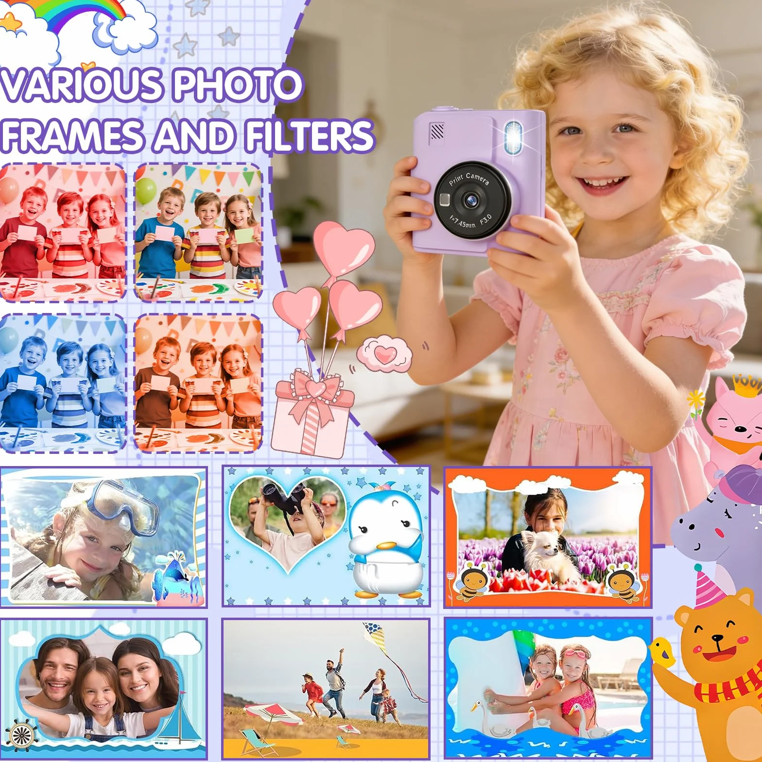 Appareil Photo Instantané Enfant 1080P 2,4" Écran avec Carte 32GB et Papier d'impression
