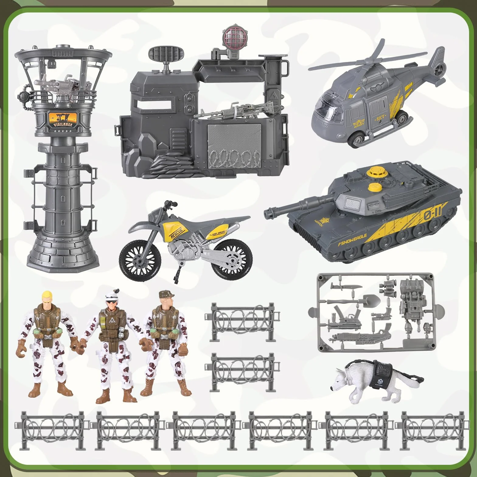 Base Militaire Jouets Véhicules Figurines Soldats Moto Combat 3+ Ans