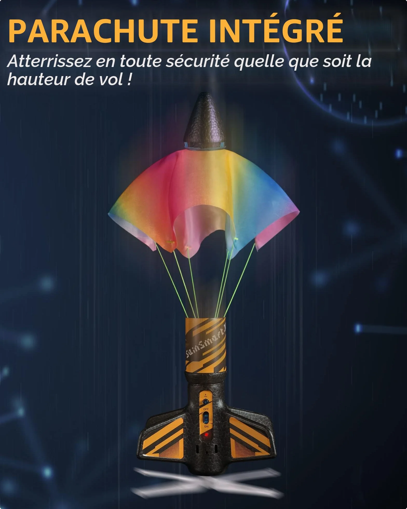 SainSmart Jr. Jouet de fusée motorisée avec Parachute, démarrage 61 mètres, Jouet d'extérieur Enfants 8-12 Ans Noir