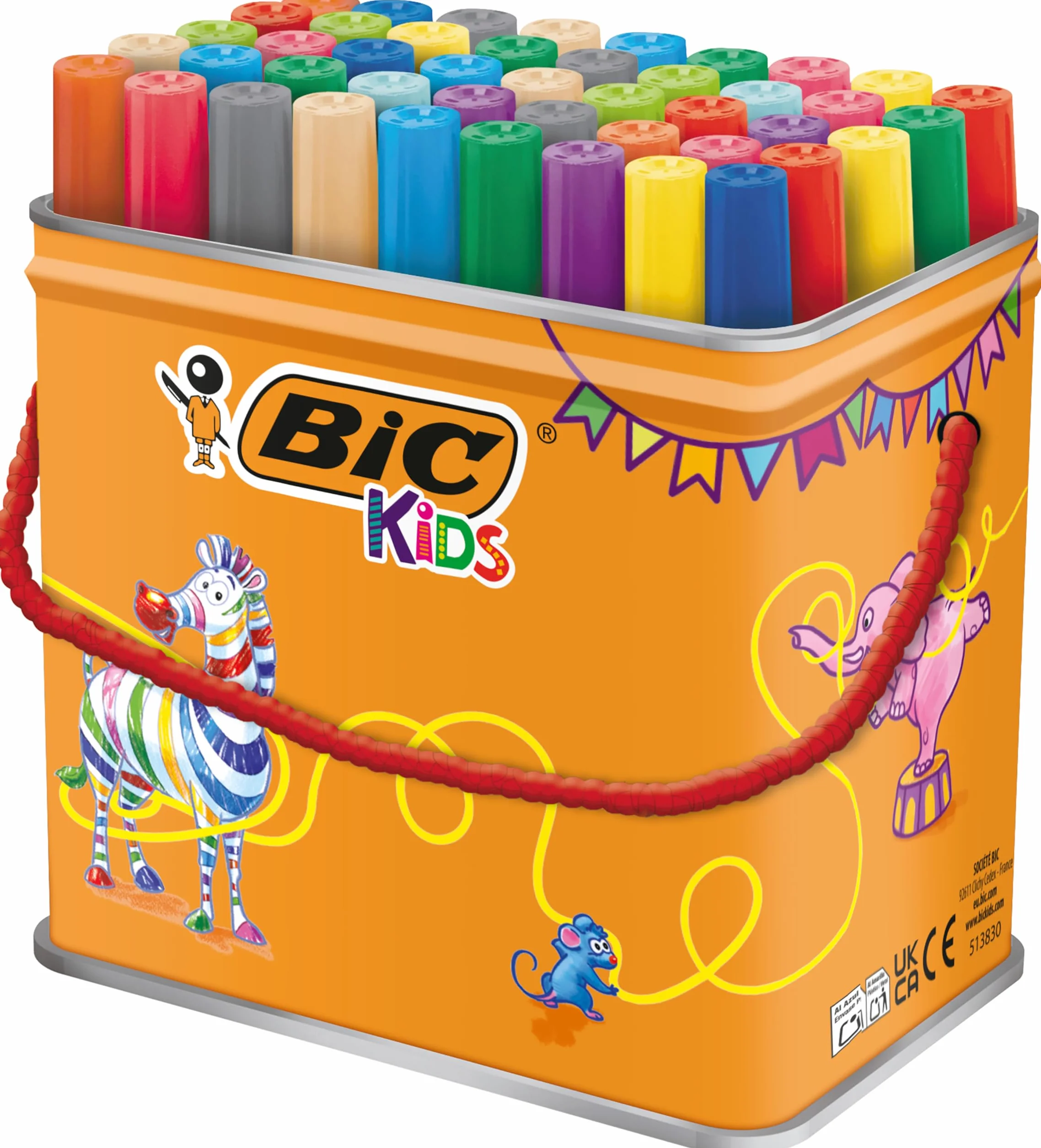 BIC Kids Visacolor XL Feutres de Coloriage à Pointe Large, Lavables, Encre à base d'eau, Pot de 48