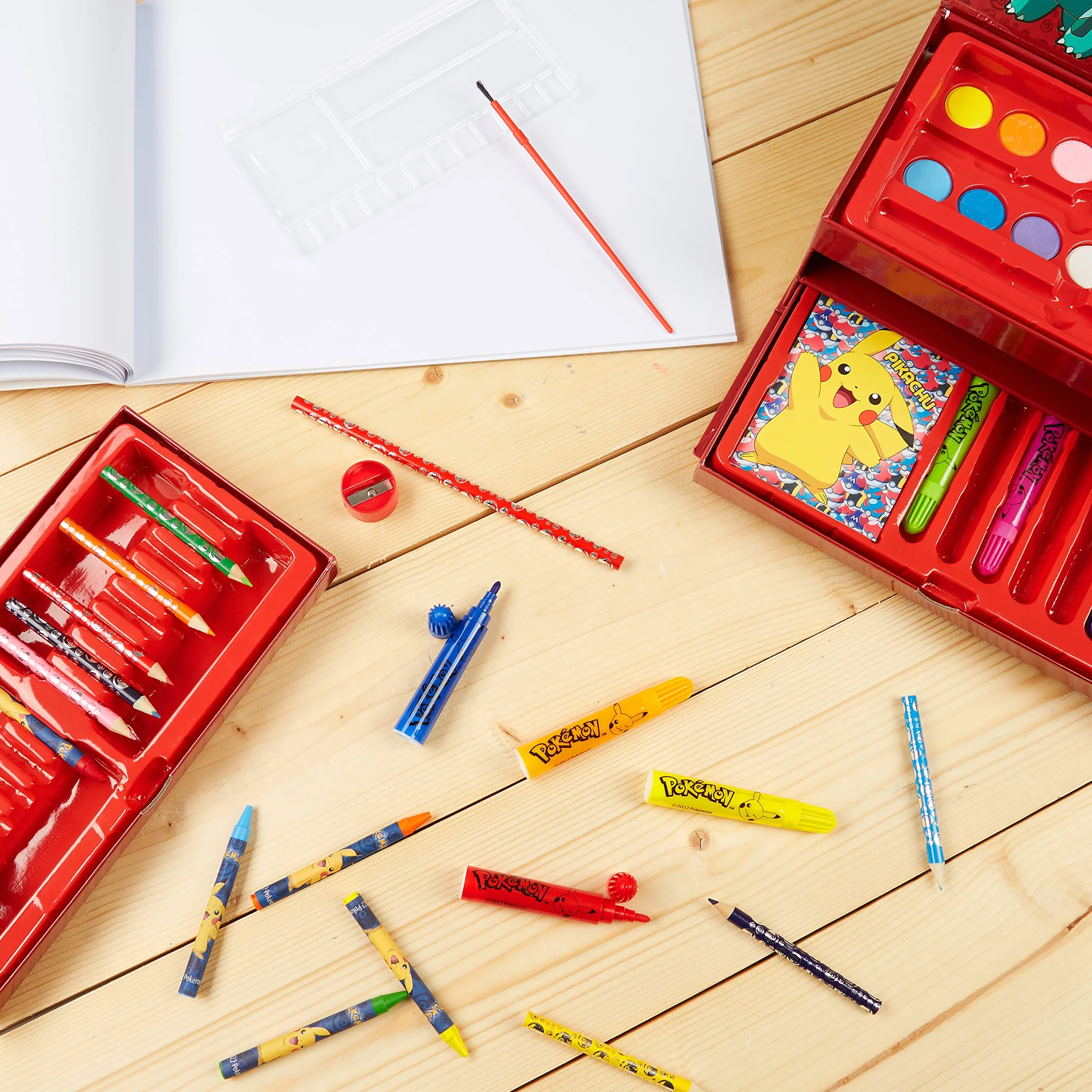 Pokemon Kit Dessin Enfant Crayons Couleur Cire Feutres Aquarelle Pikachu Noir Rouge