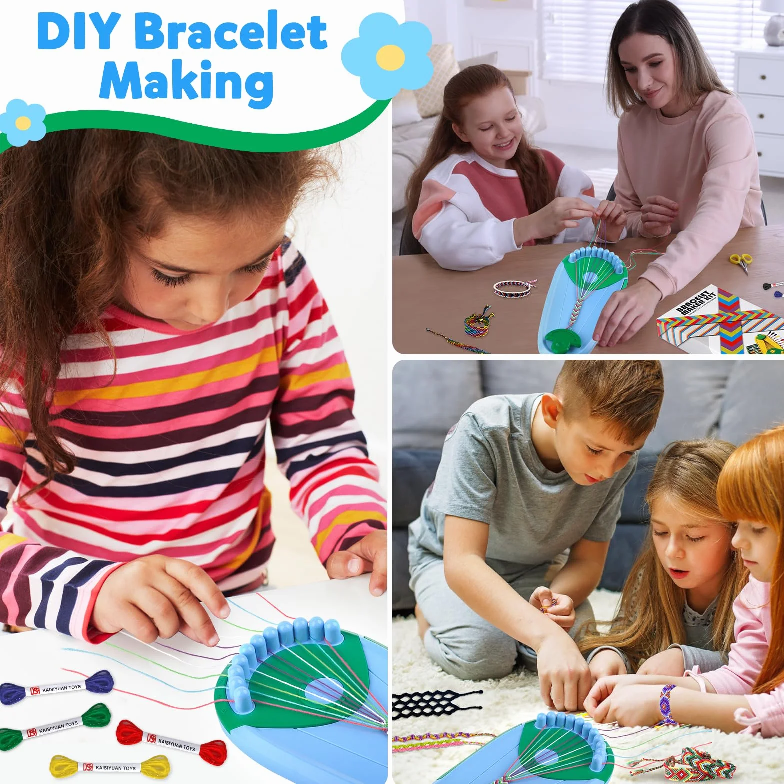Kit Bracelet Fille Bracelet D'amitié Cadeau Enfant Jouet Fabrication Bracelets pour Filles 6-12 Ans DIY Loisirs Créatifs Bleu Vert
