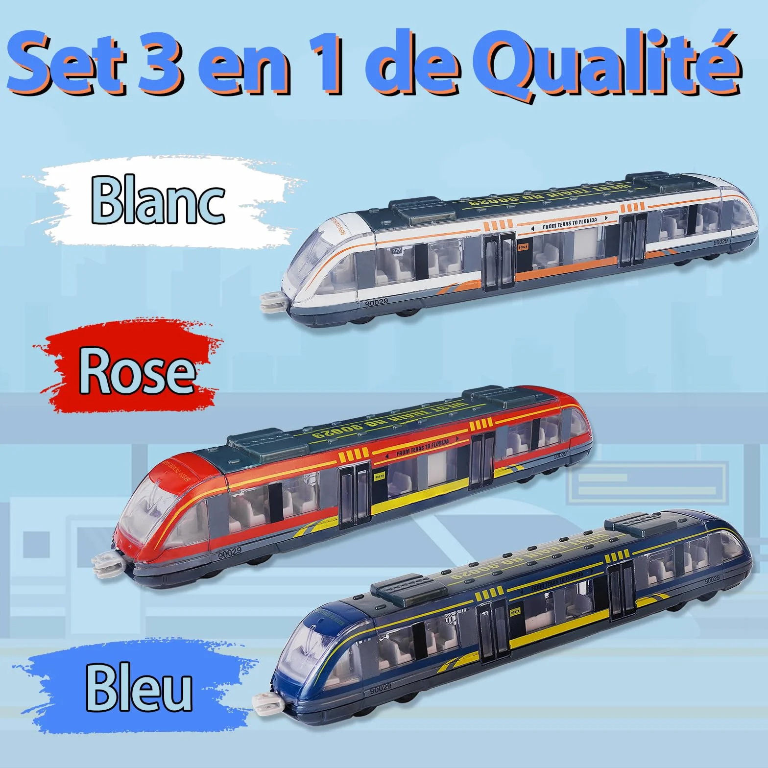 VBACALA Alliage Jouets de Train pour Enfants 3 Ans Plus Modèles Train Grande Vitesse Métal Die-cast Pack 3 Locomotives