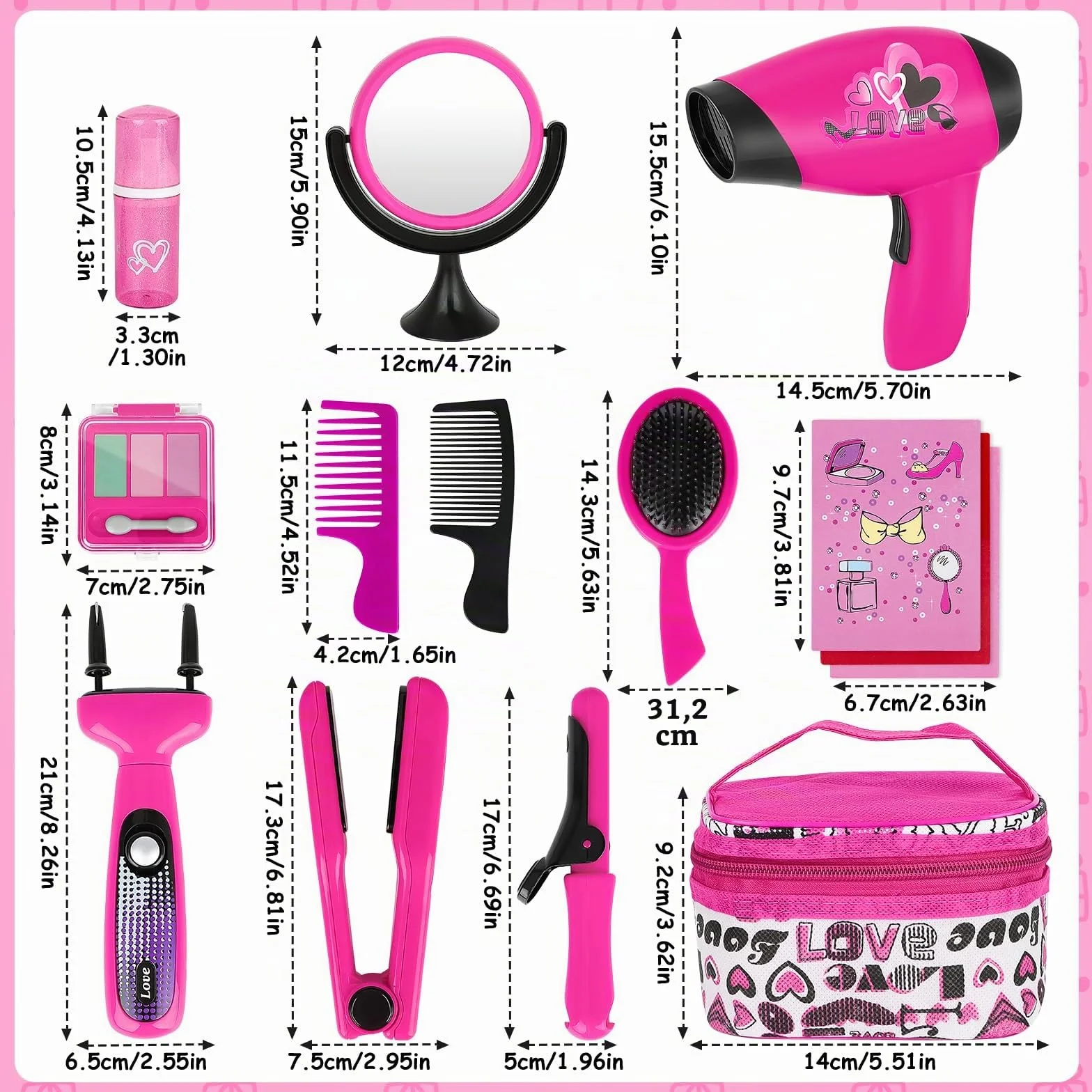 deAO Style et Coiffure Jeu de Beauté et Mode Ensemble d'Accessoires avec Maquillage Artificiel Sèche-cheveux et Machine à Tresser