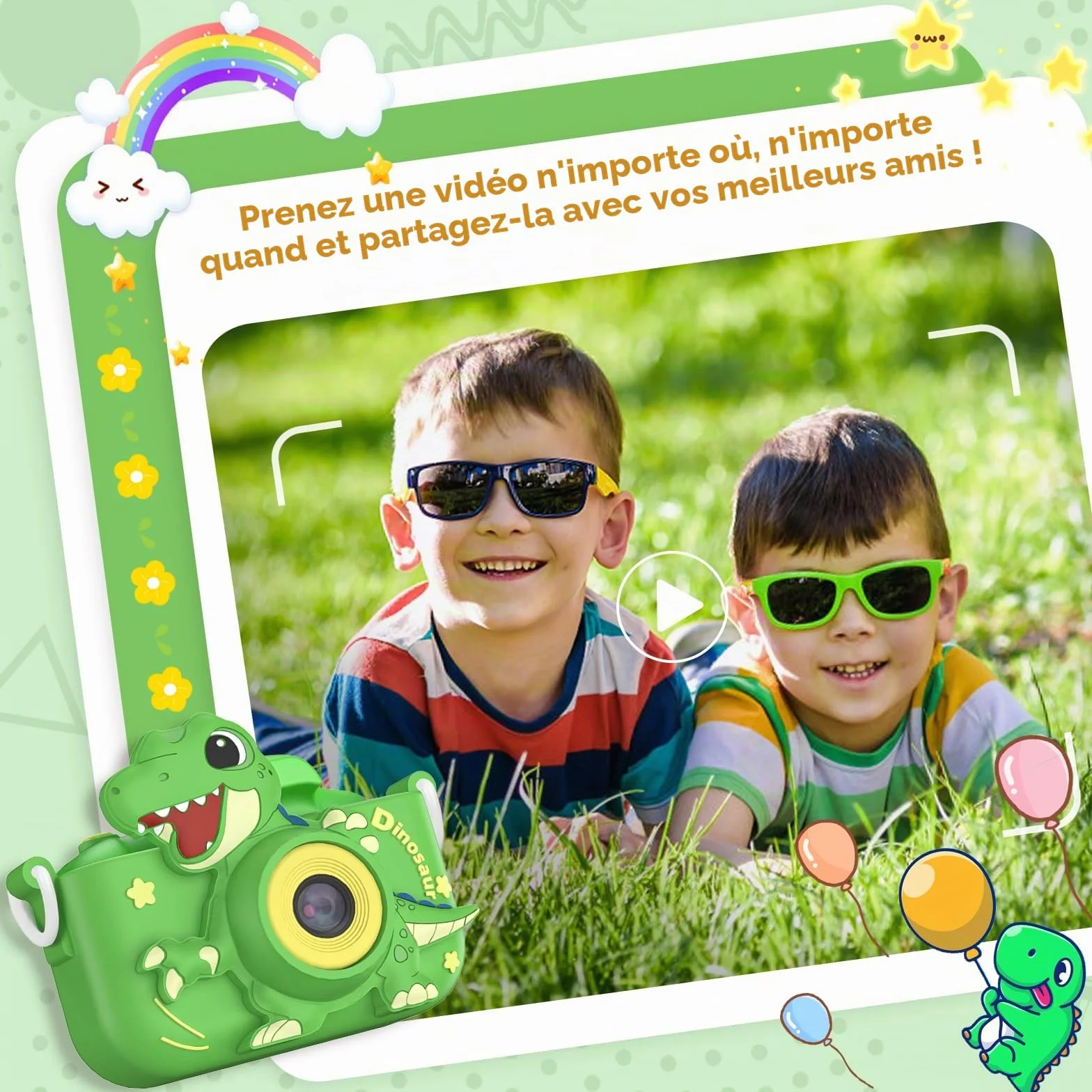 Appareil Photo Enfant 48MP 1080P HD Vidéo Rechargeable Caméscope 3-12 Ans avec 32G Carte SD et Étui Silicone
