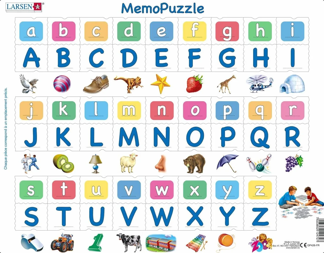 Larsen Puzzles MemoPuzzle Alphabet Puzzle Cadre éducatif 3-6 Ans