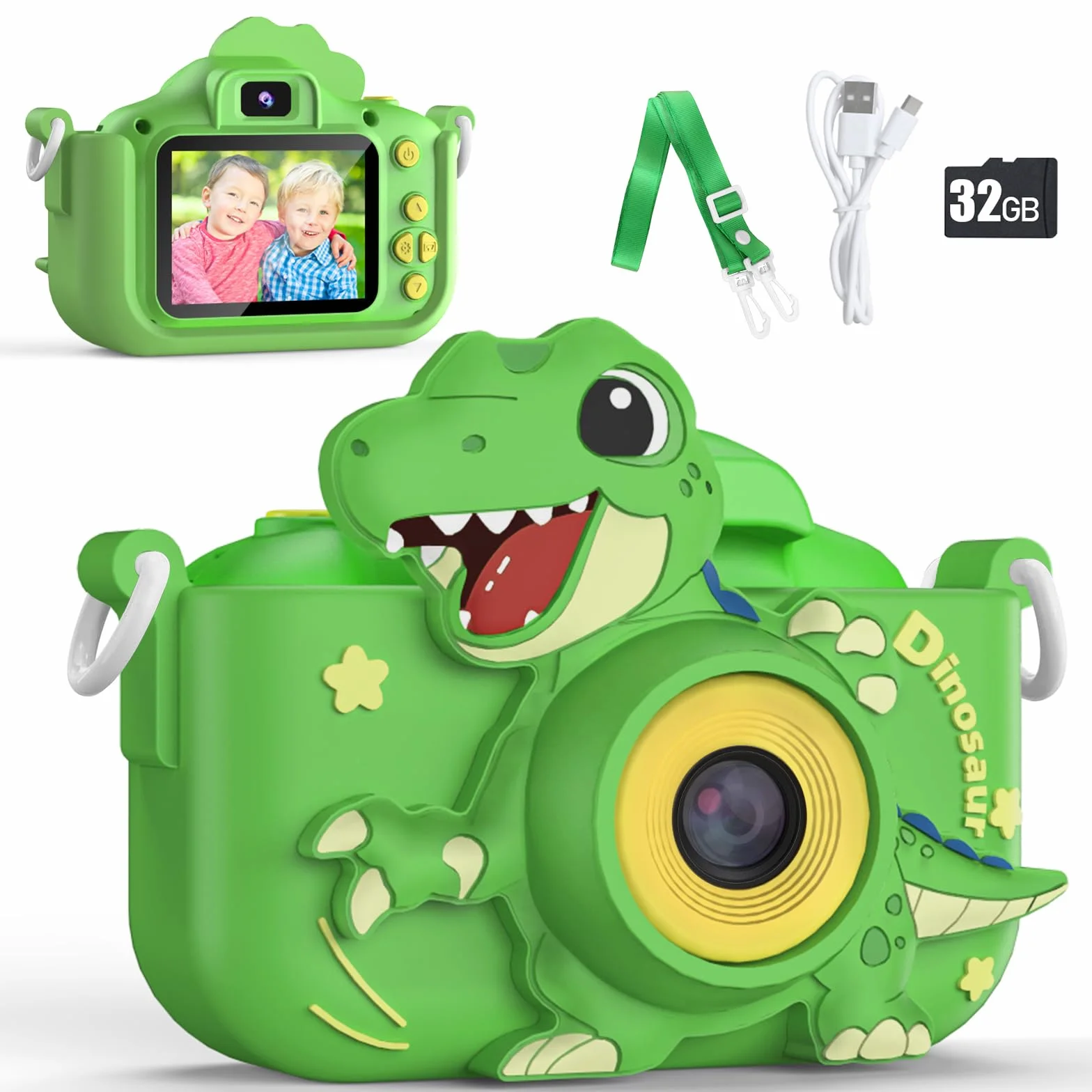Appareil Photo Enfant 48MP 1080P HD Vidéo Rechargeable Caméscope 3-12 Ans avec 32G Carte SD et Étui Silicone