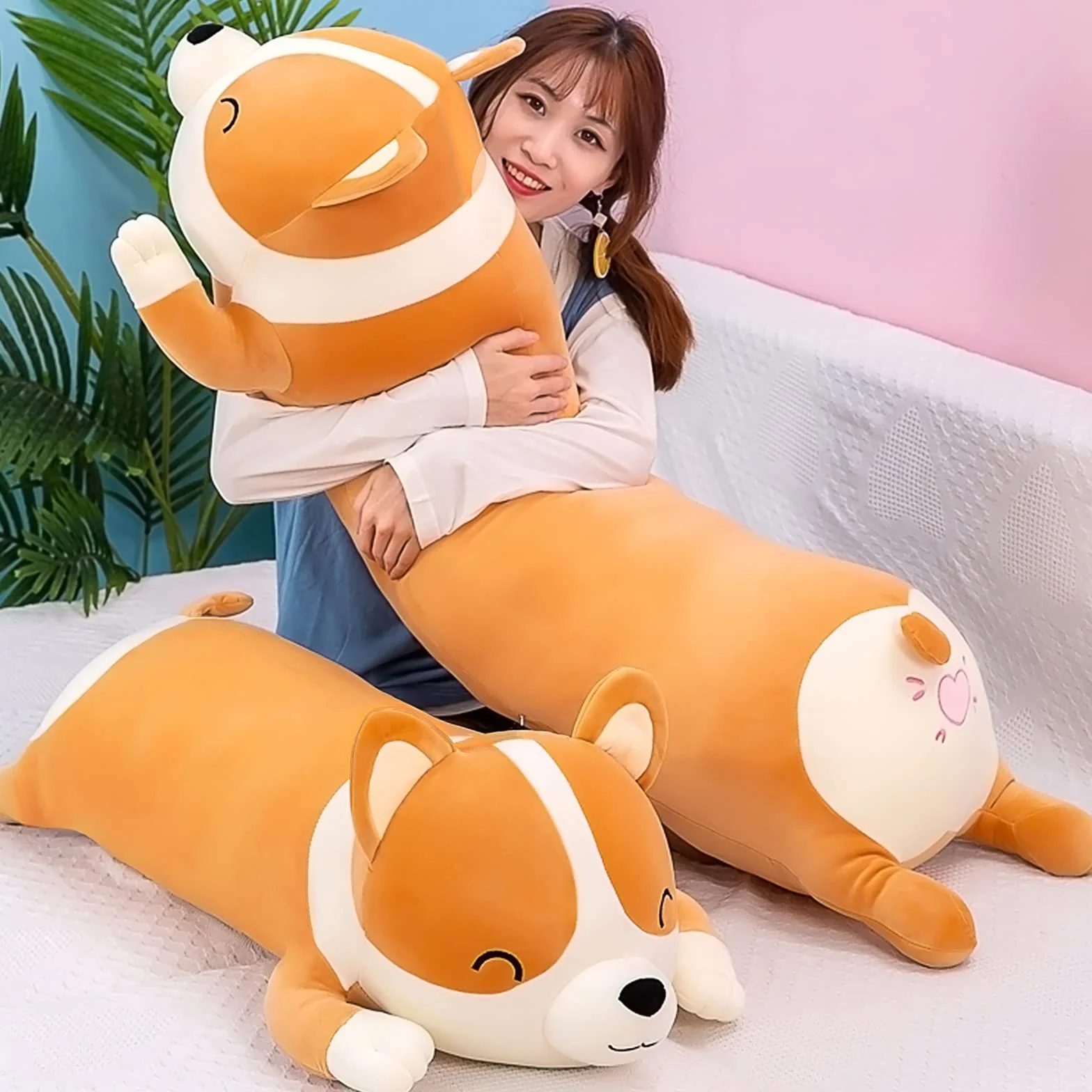 SNOWOLF Oreiller en Peluche Shiba Inu Chien Mignon Corgi Akita 58cm Yellow