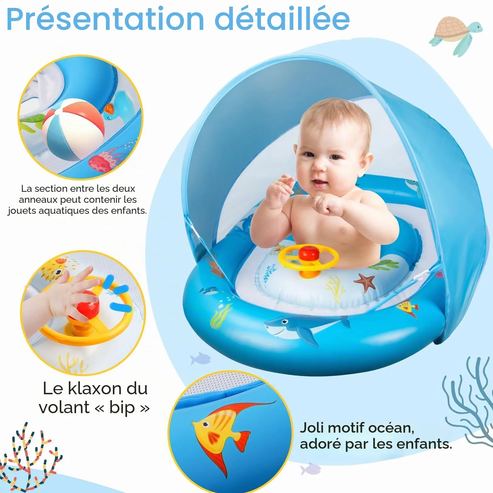 Bébé Siège de Piscine Gonflable avec Kit de Patch pour 6 Mois-3 Ans Rosa