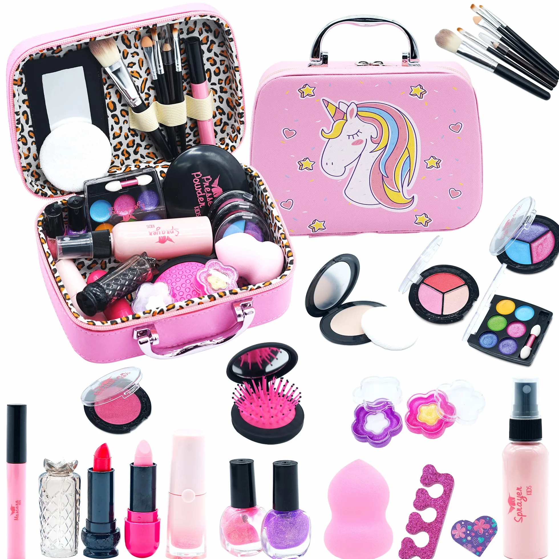 Maquillage Enfant Jouet Filles Lavable Malette Coffret Maquillage Palette Makeup Set Cadeau Noël Anniversaire Princesse 3-12 Ans