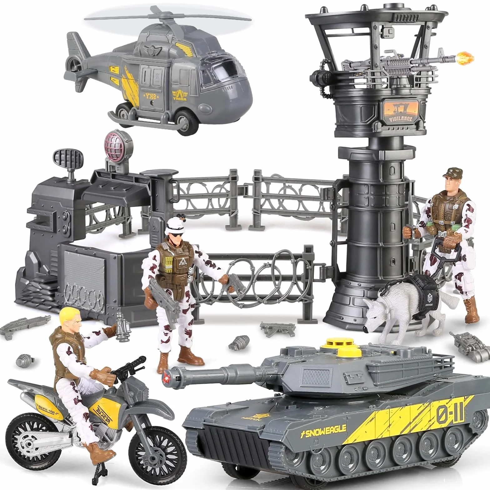Base Militaire Jouets Véhicules Figurines Soldats Moto Combat 3+ Ans