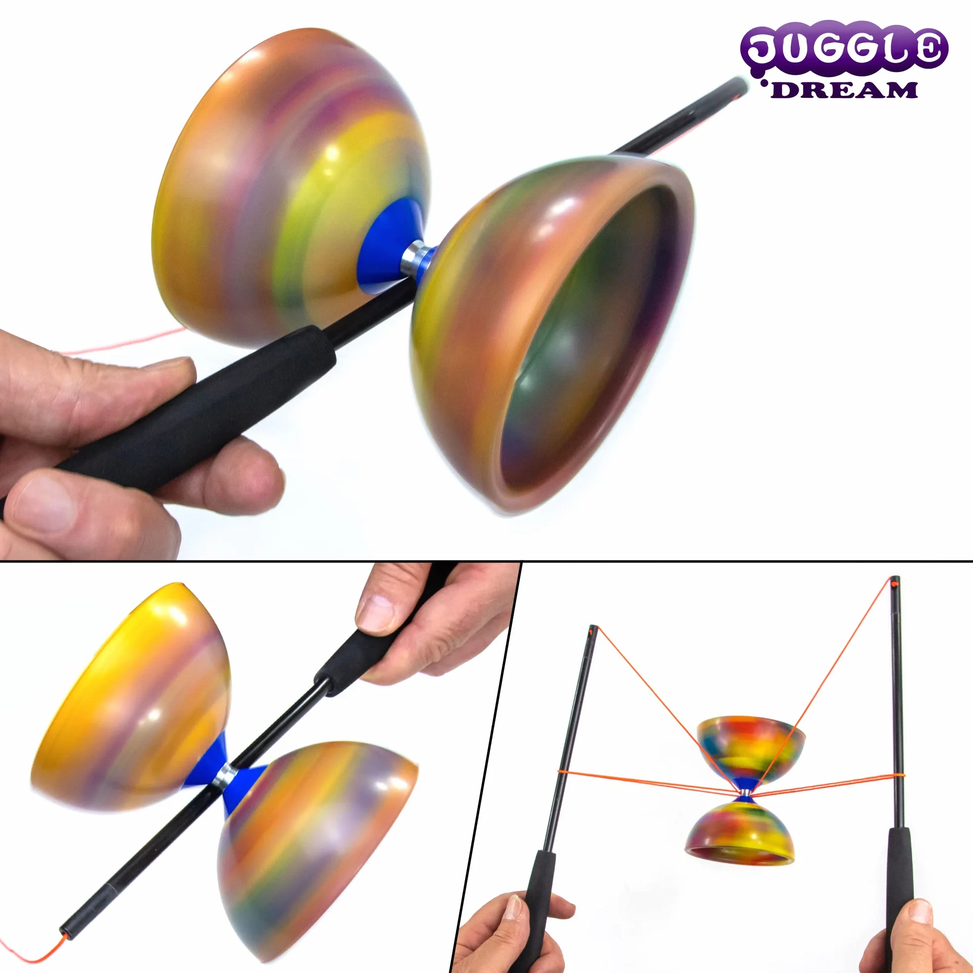 Jester Diabolo Jonglage Kit Professionnel avec Baguettes Superglass Multicolore