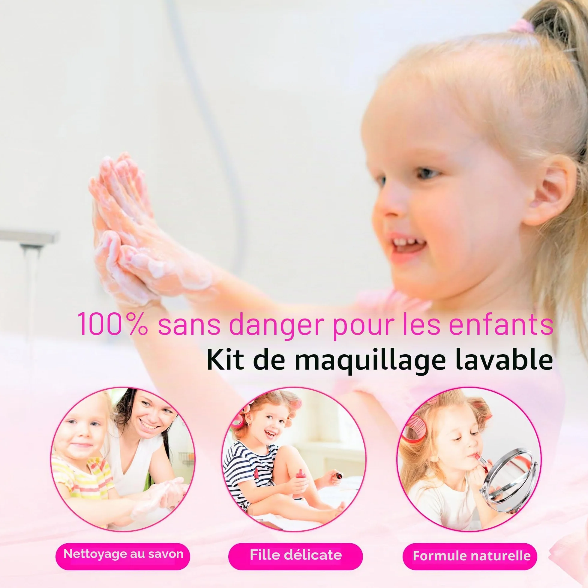 Maquillage Enfant Jouet Filles Lavable Malette Coffret Maquillage Palette Makeup Set Cadeau Noël Anniversaire Princesse 3-12 Ans
