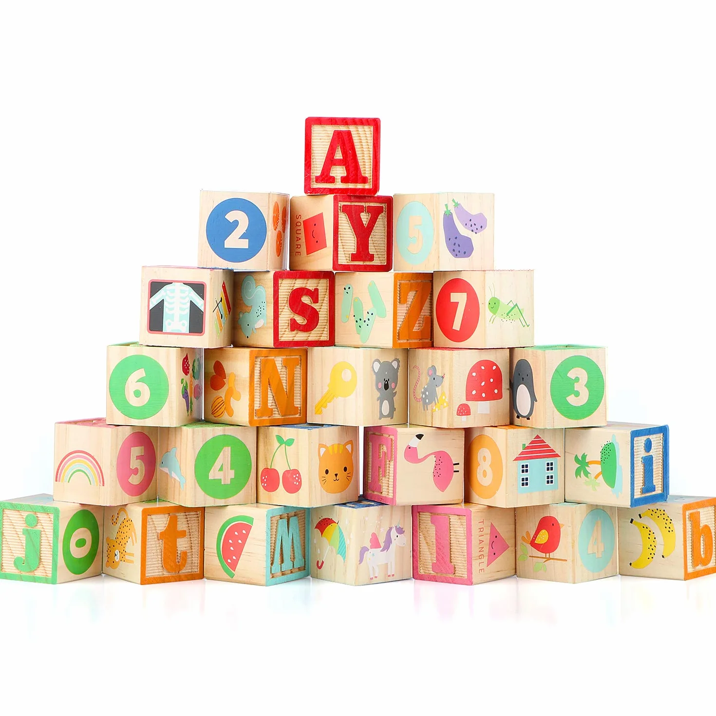 Wondertoys Blocs ABC en Bois Jeux de Construction Lettres Alphabet Jouets éducatifs Enfants 26 pièces