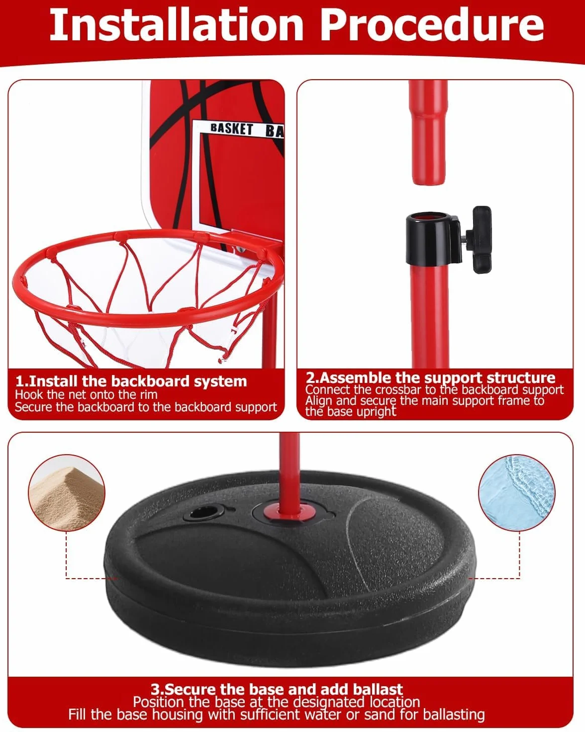Panier De Basket Enfant 50-150cm Exterieur Portable avec Base Lestage