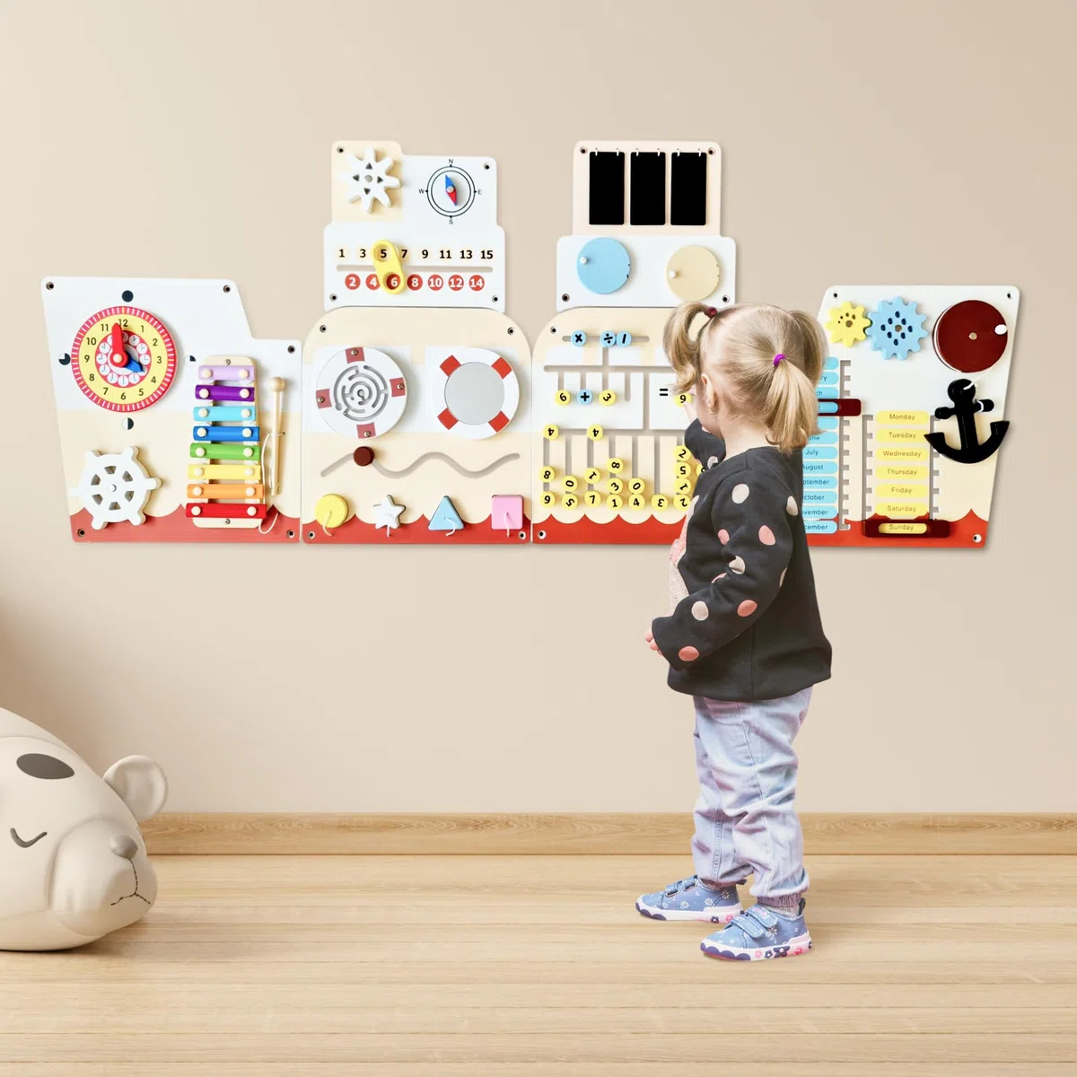 Panneau Mural sensoriel pour Enfants – Tableau d'activités Montessori 16-en-1 en Bois | Jouet de motricité pour Tout-Petits & Maternelle | Jeu éducatif pour développement précoce & créativité