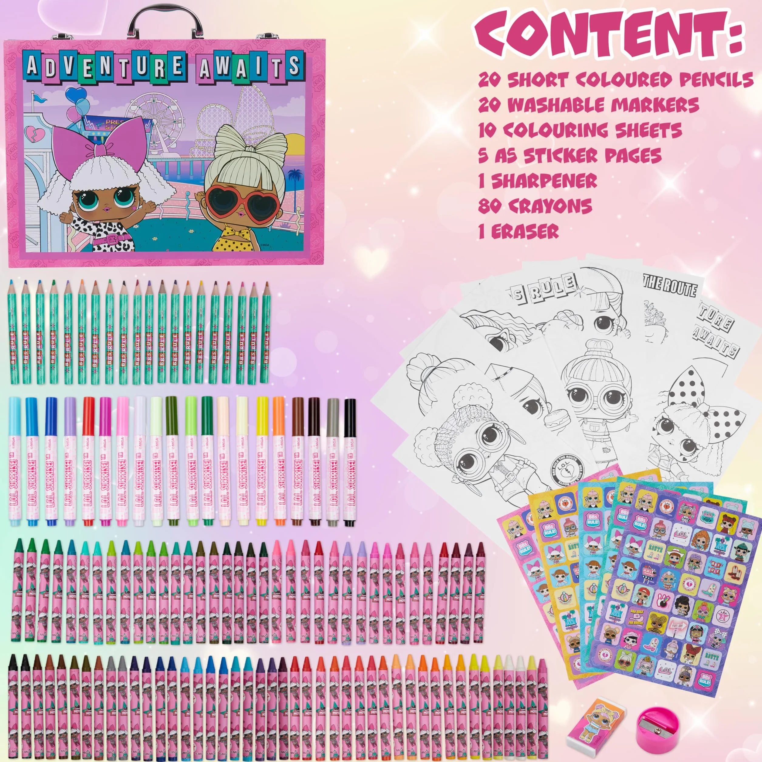 L.O.L. Surprise! Mallette Dessin et Coloriage Feutres Crayons 130 pcs Rose
