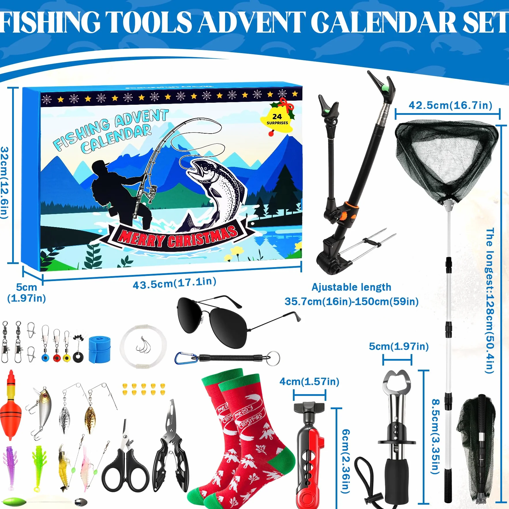 Calendrier de l'Avent 2025 Pêche Homme 24 Outils Équipements Pêche pour Grand-Père Papa Oncle