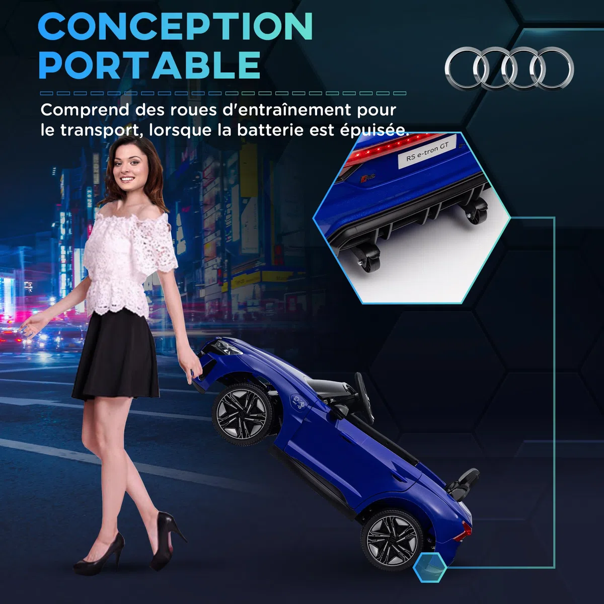 HOMCOM Voiture électrique Enfant 12 V - véhicule électrique avec télécommande parentale fournie - V. Max. 5 Km/h - Effets sonores, Lumineux - Audi RS E-tron GT Bleu foncé