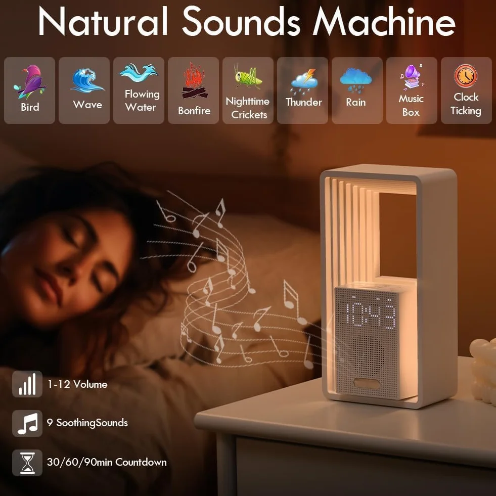 FullView Réveil intelligent simulation lever coucher soleil contrôle application double alarme lumière ambiance multicolore chargement sans fil