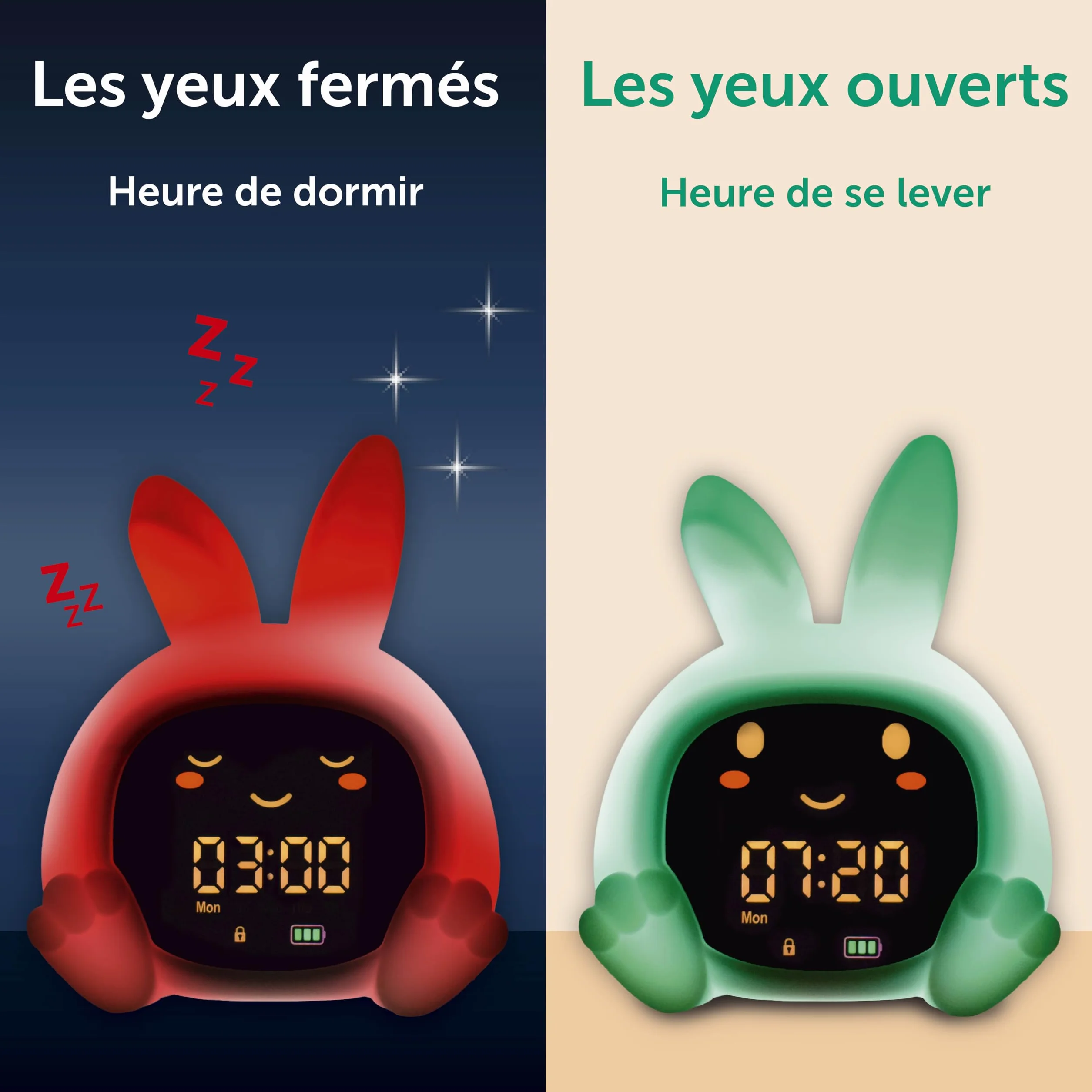 ZAZU Sarah Réveil Éducatif Enfant Rechargeable Veilleuse LED 5 Couleurs Machine à Sons Horloge Jour/Nuit USB