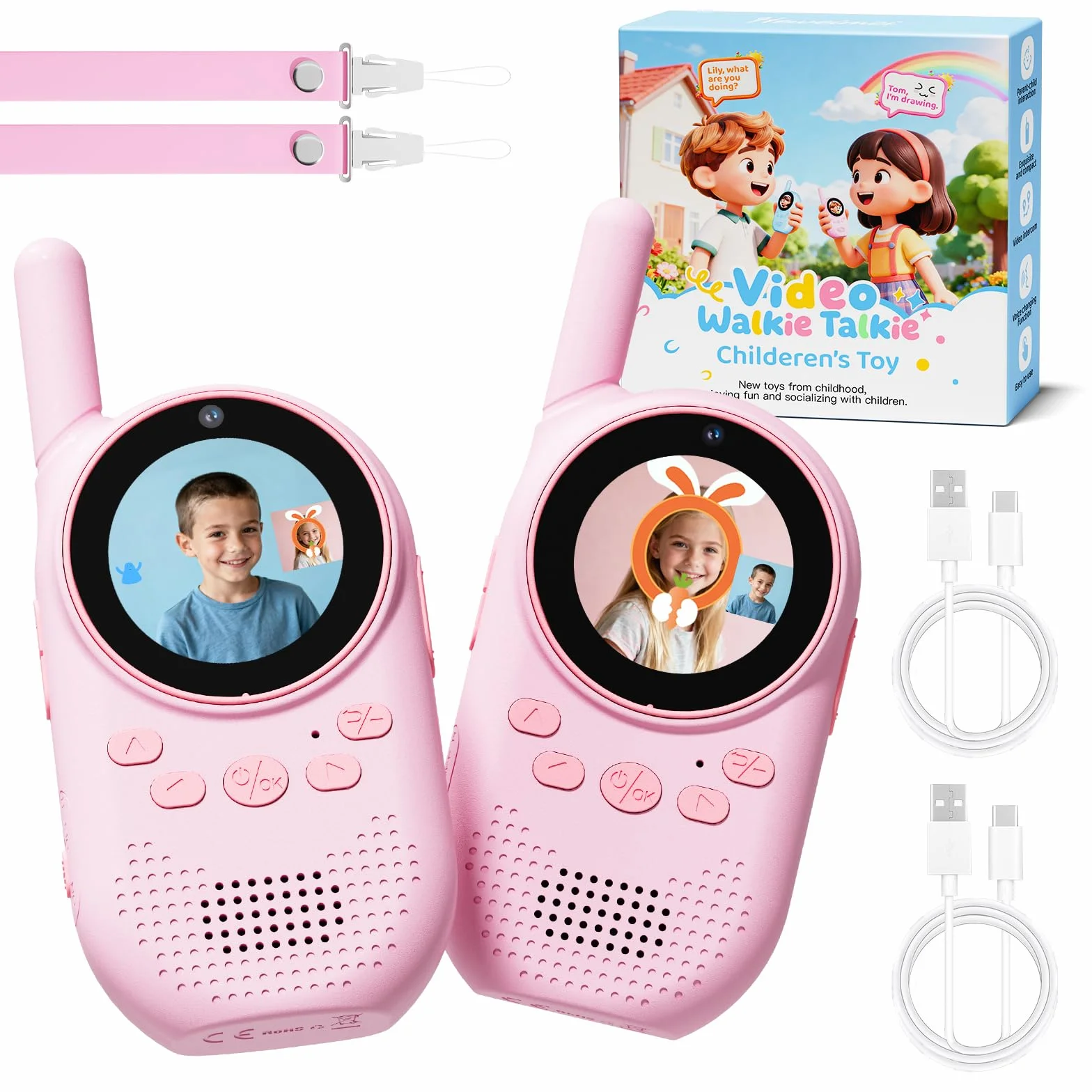 Talkie Walkie Enfants Rechargeable avec Vidéo HD Caméra Longue Portée Cadeaux Garçons Filles 3-12 Ans
