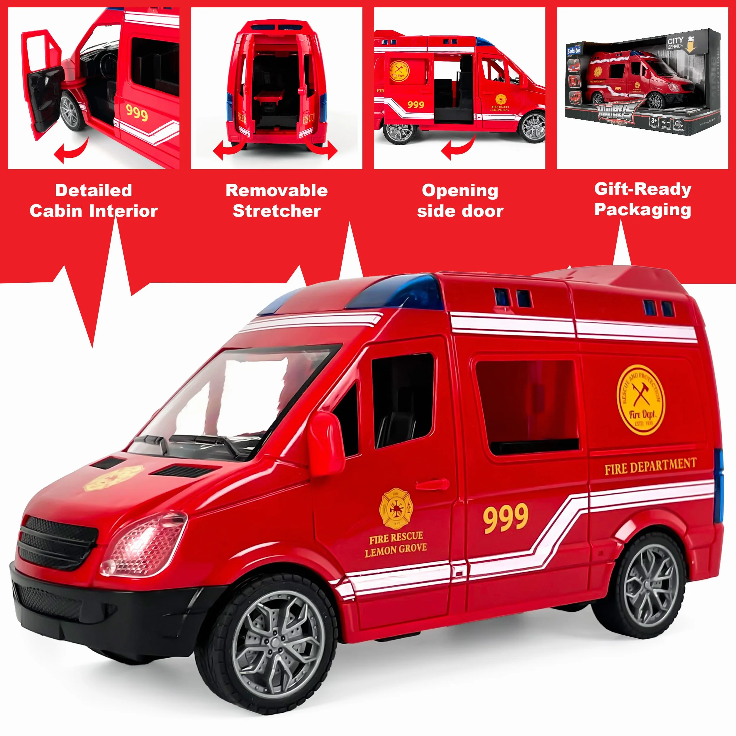CELMAN Jouet ambulance avec support son et lumière véhicule secours voiture enfant 3 ans