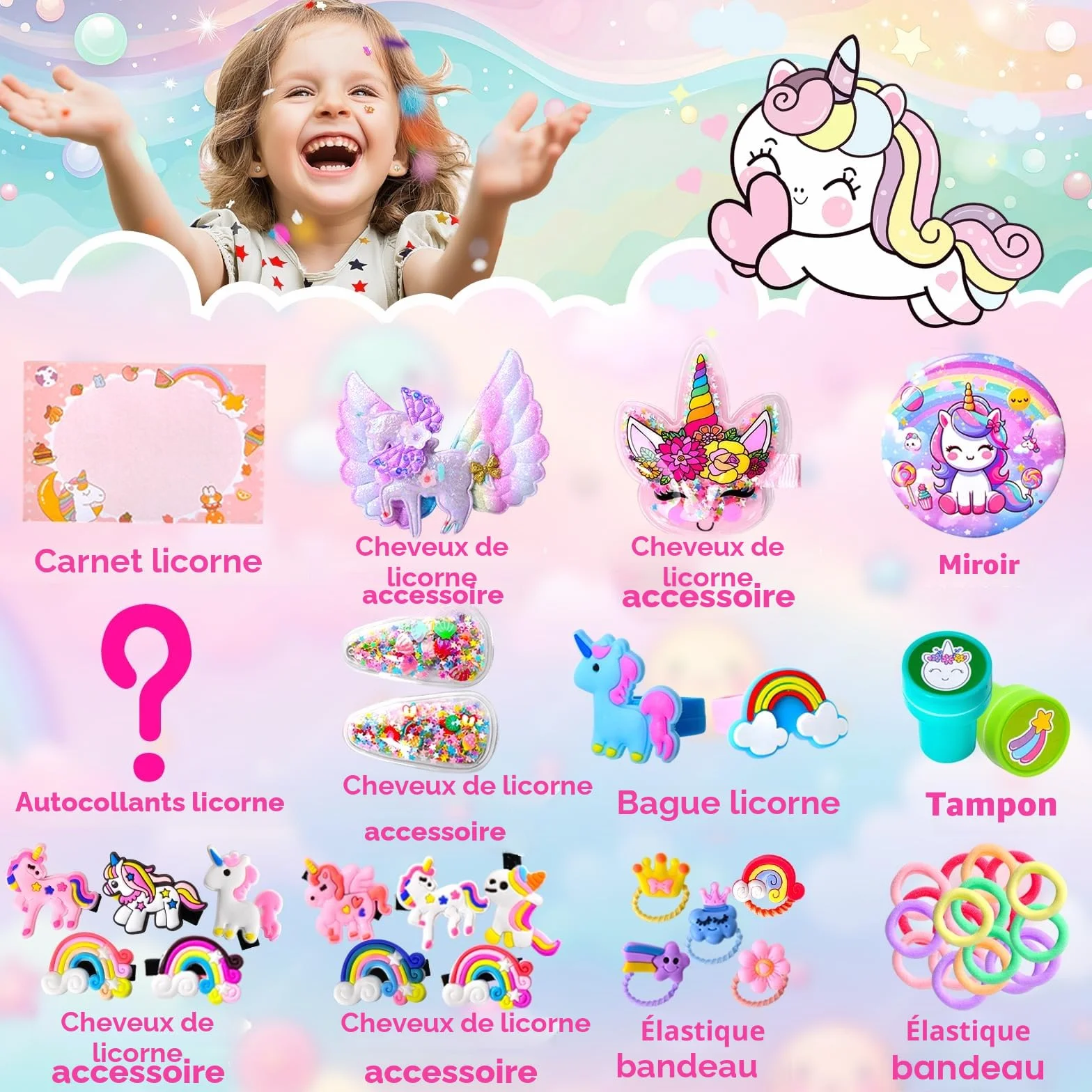 Calendrier de l'Avent Licorne Fille 2025, Calendrier de Noël à Rebours 24 Jours Cadeaux Surprises Bijoux Jouets