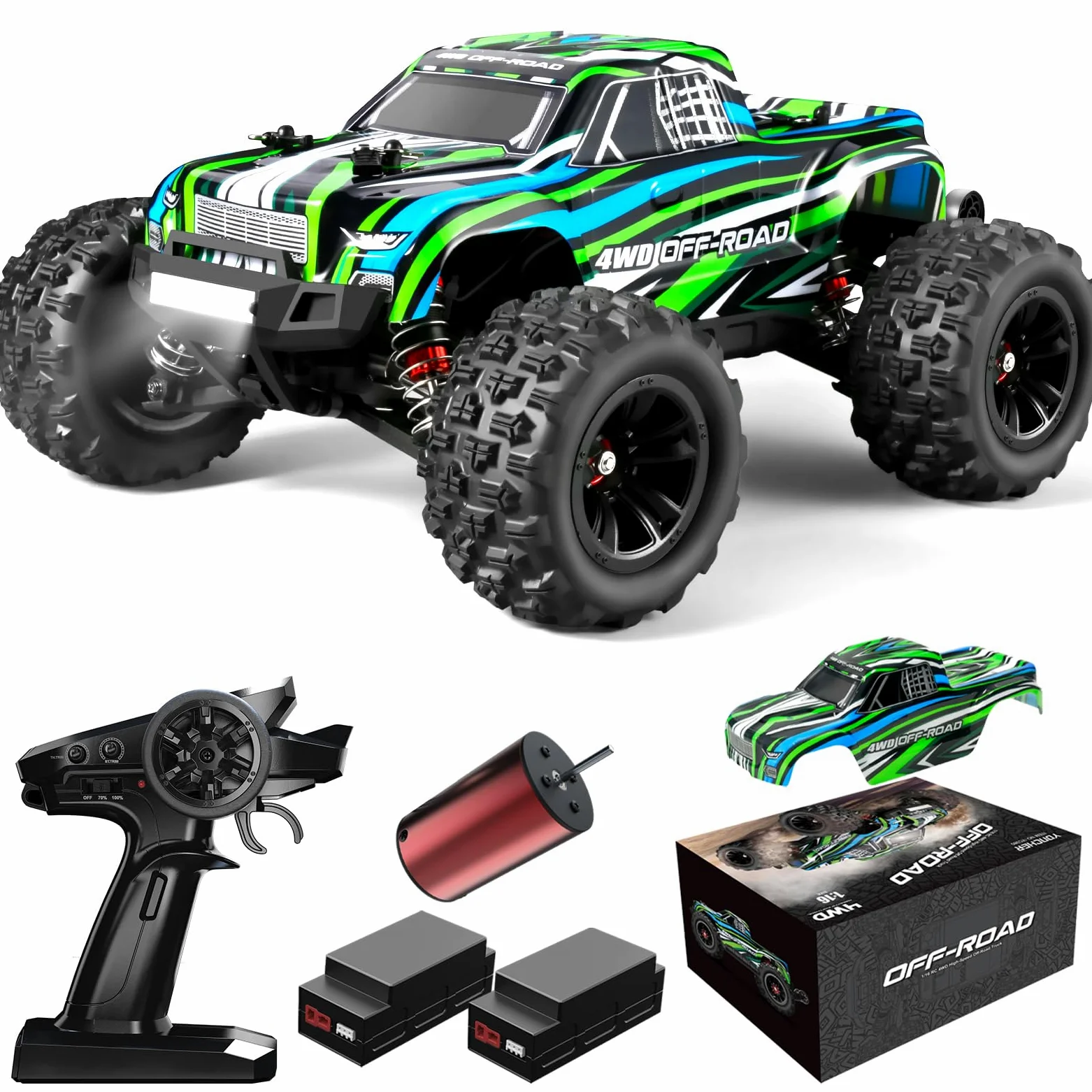 YONCHER YC380 Pro Voiture Télécommandée Tout Terrain, 1:16 62+Km/h Moteur Brushless pour Adultes et Enfants, 2.4GHz 4WD RC Monster Truck, 4x4 Voiture Camion Crawlers