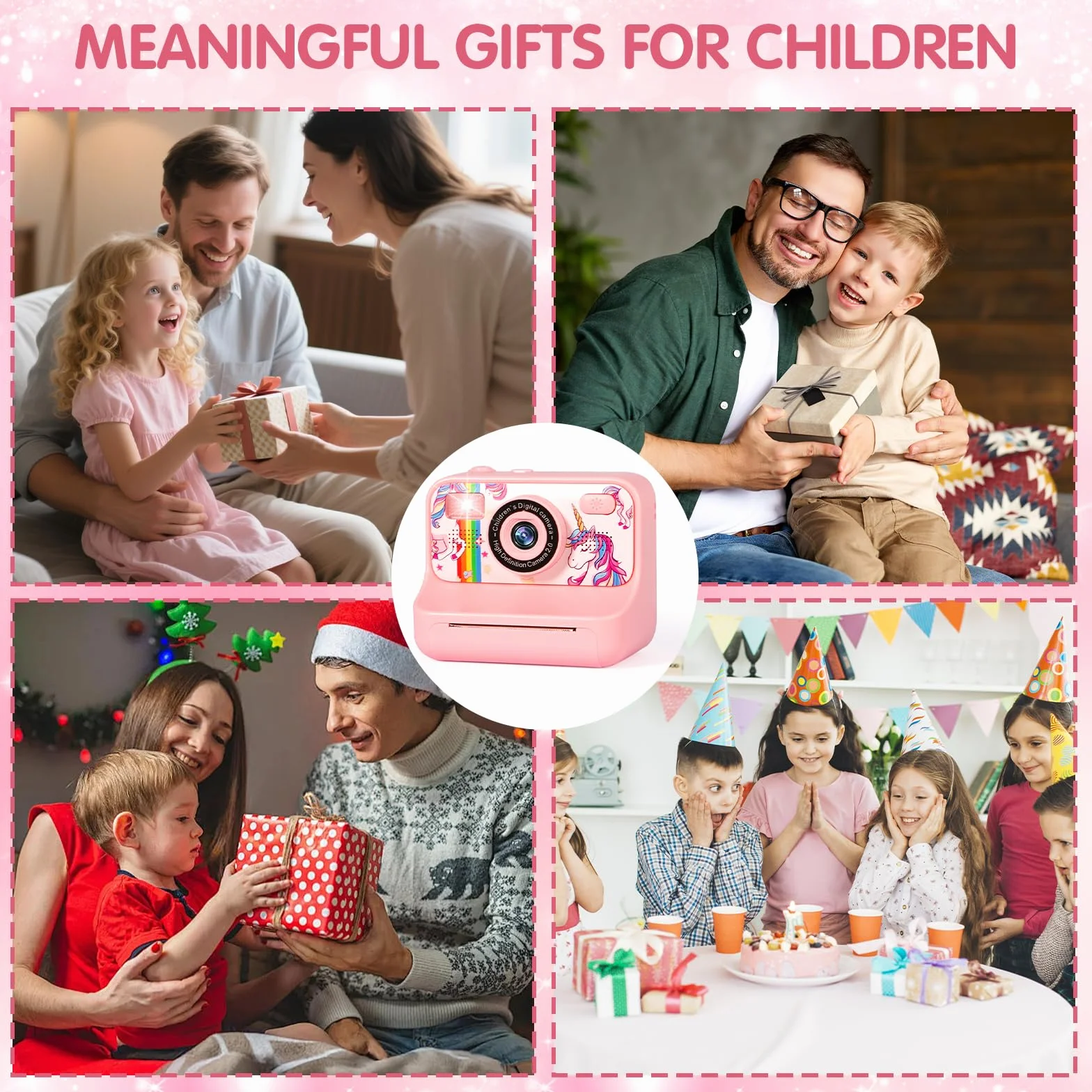 Appareil Photo Instantané Enfant 1080P Numérique avec Carte 32GB, 2.4 Pouces, Cadeau Filles Garçons 3-12 Ans