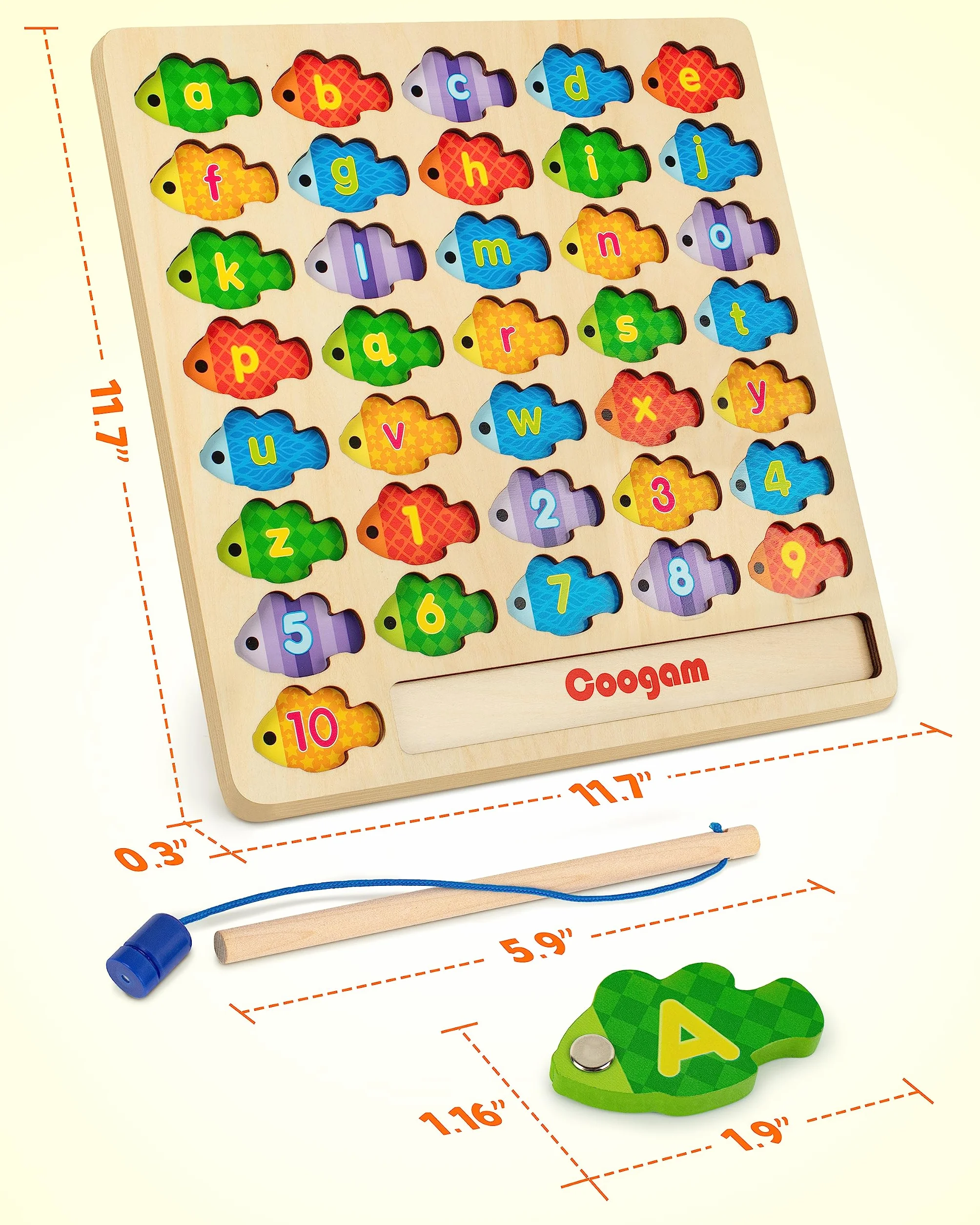 Coogam Magnetic Lettres Numériques Jeu de Pêche Livres en Bois ABC Montessori Jouets Éducatifs 3 4 5 Ans Enfants